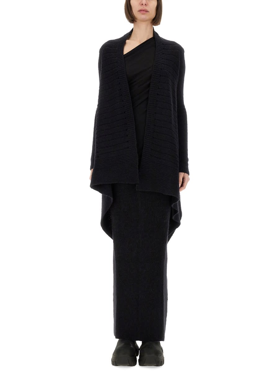 Rick Owens Draped Hem Knit Cardigan In Black
