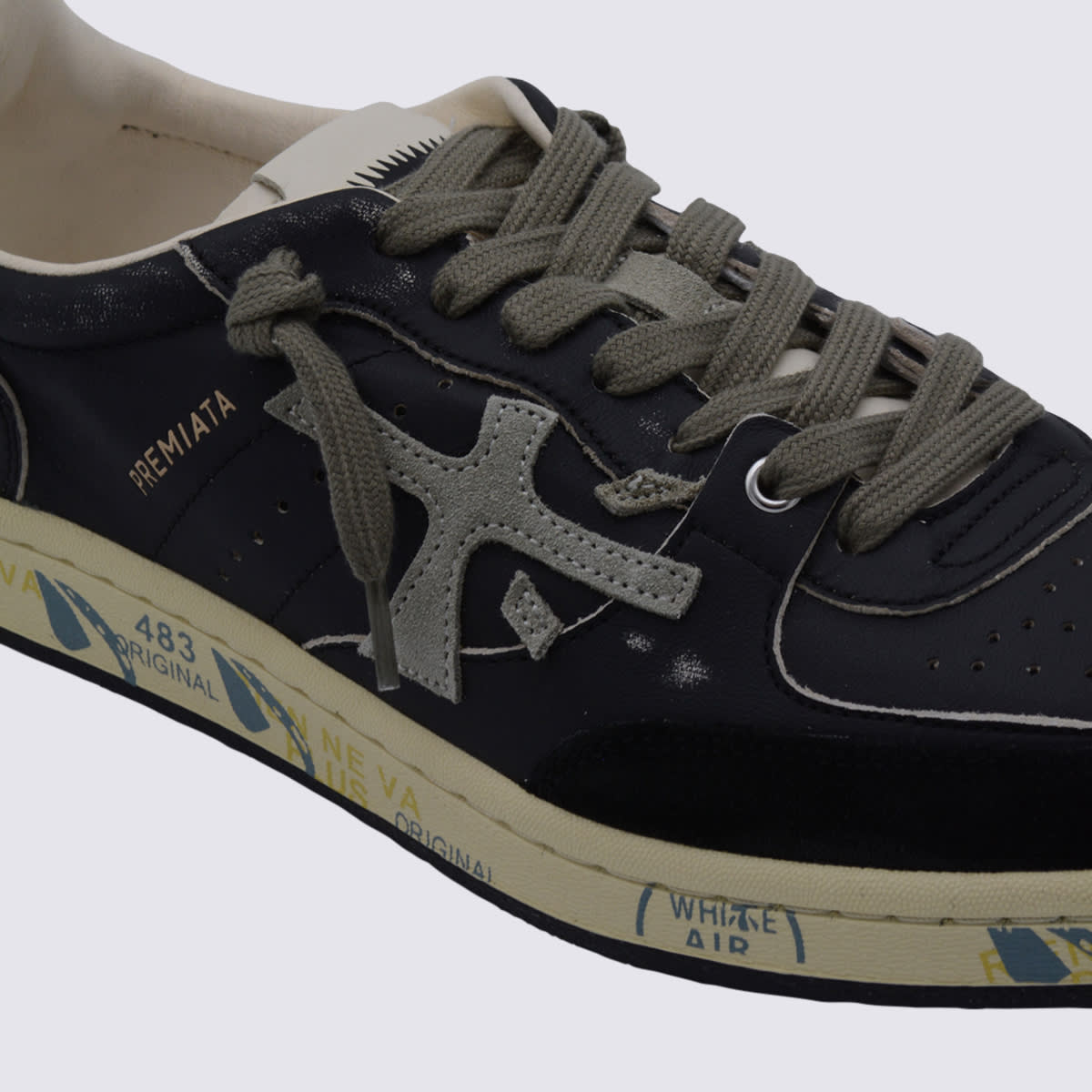 Premiata Casual Sneakers With Contrast Sole And Perforated Detailing In Blue