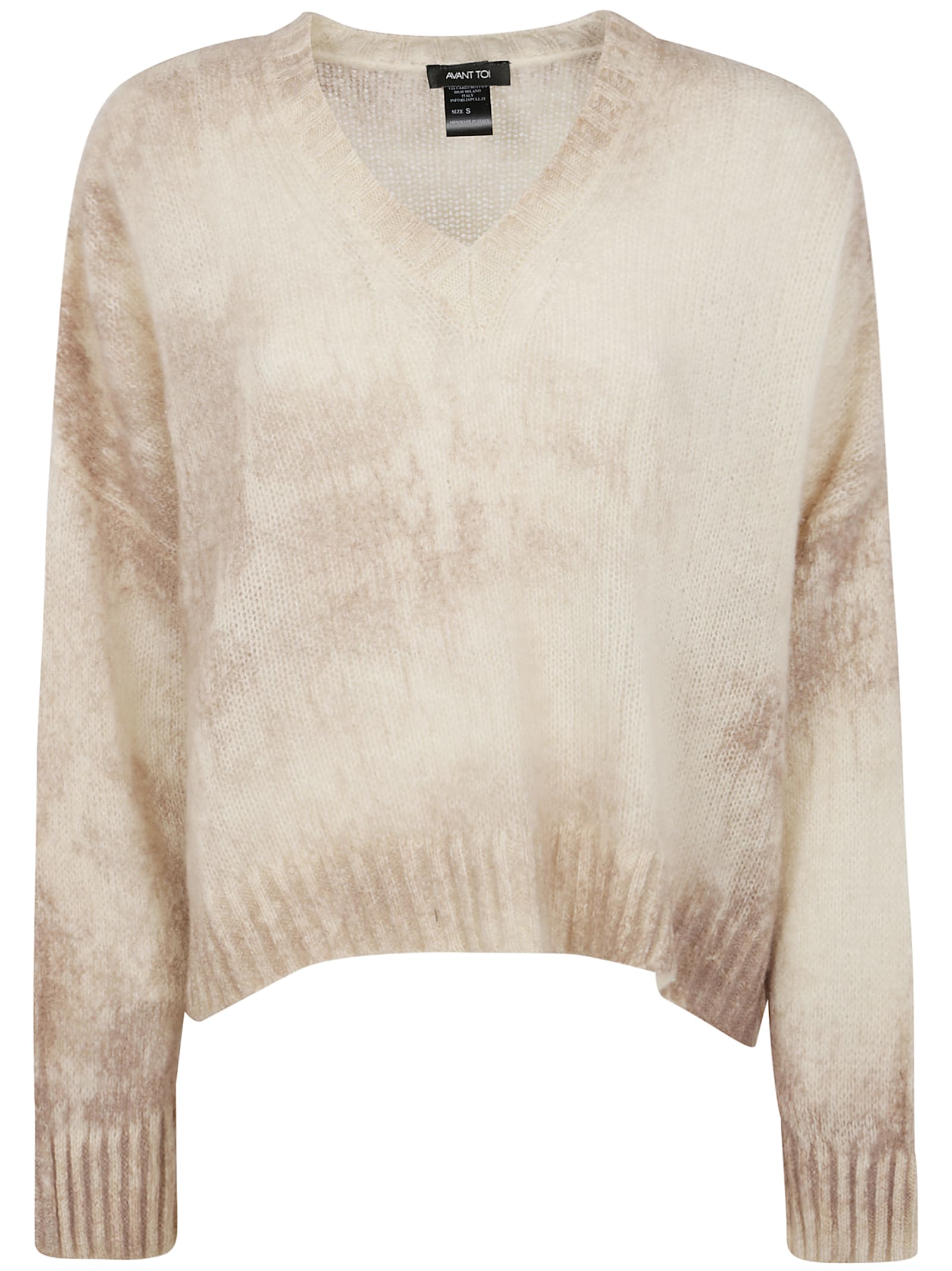 Marble Effect Brushed Cashmere And Silk V Neck Oversized Pullover