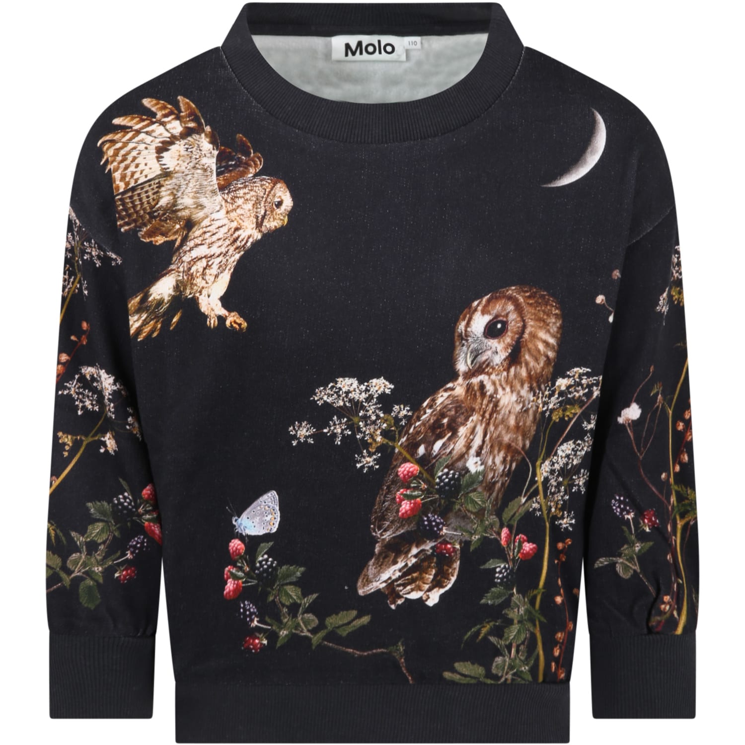 Molo Black Sweatshirt For Girl With Owls