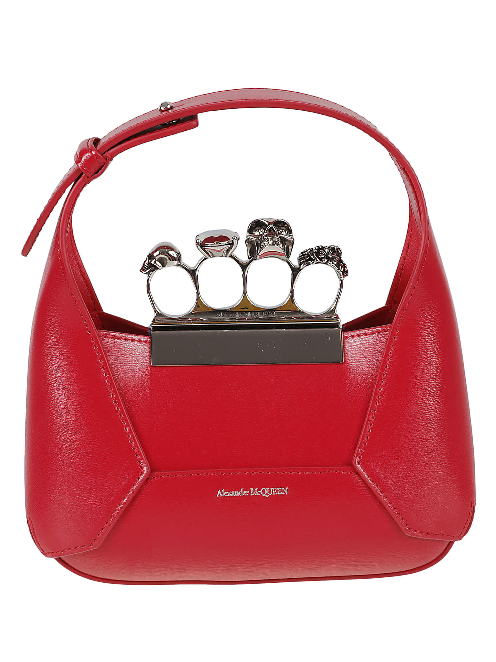 Shop Alexander Mcqueen Jeweled Mini Hobo Bag In Welsh Red