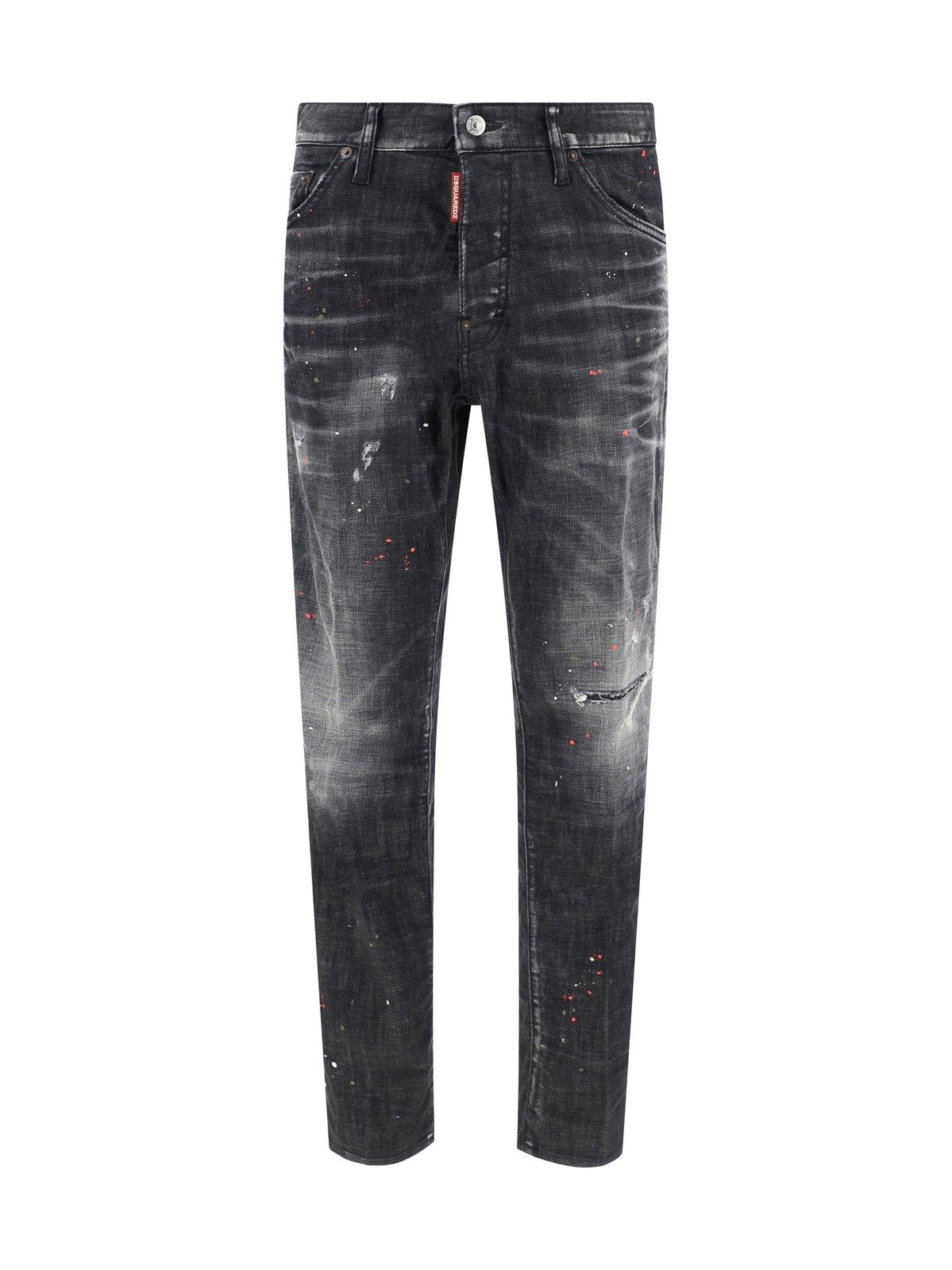 Shop Dsquared2 Distressed Sprayed Effect Jeans In Black