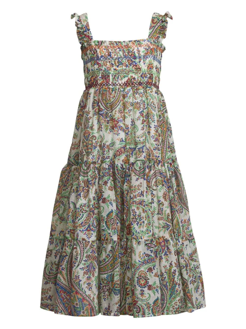 Shop Etro Midi Dress With Paisley Print In Cream