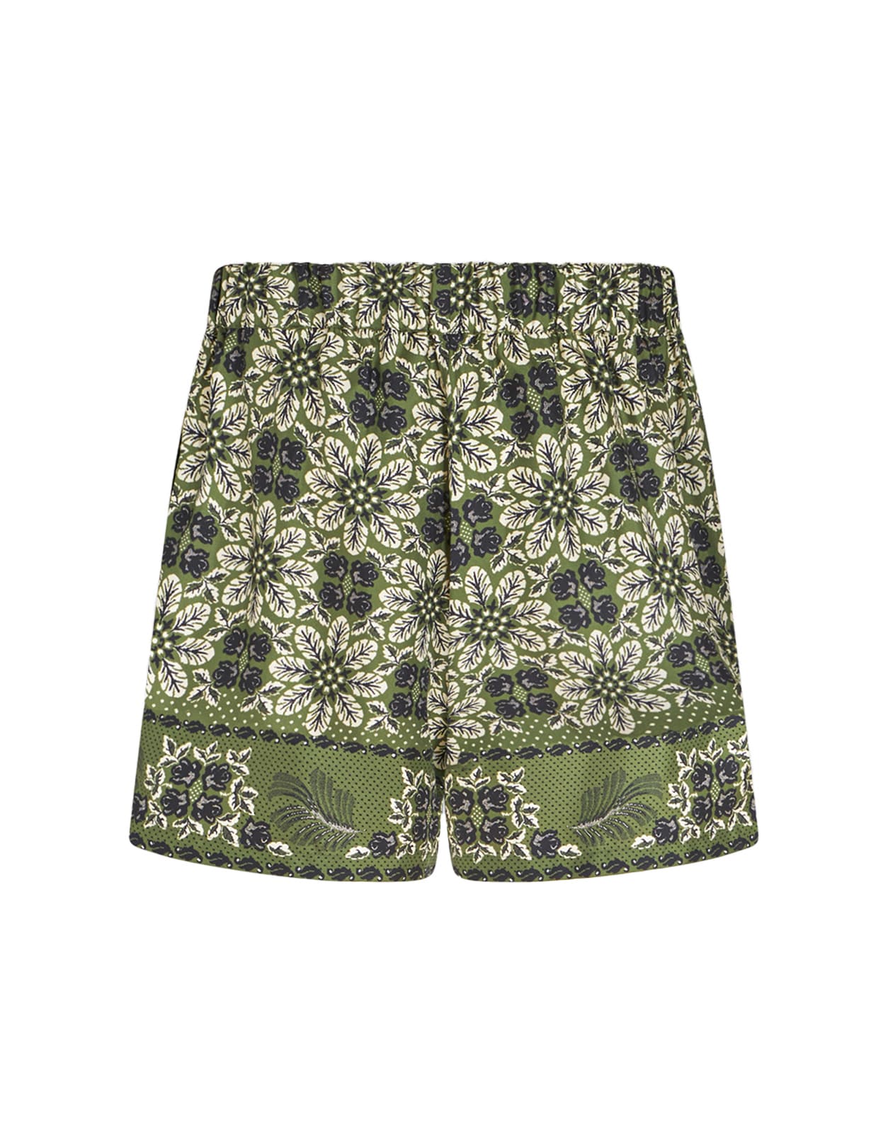 Shop Etro Green Silk Shorts With Medallion Print
