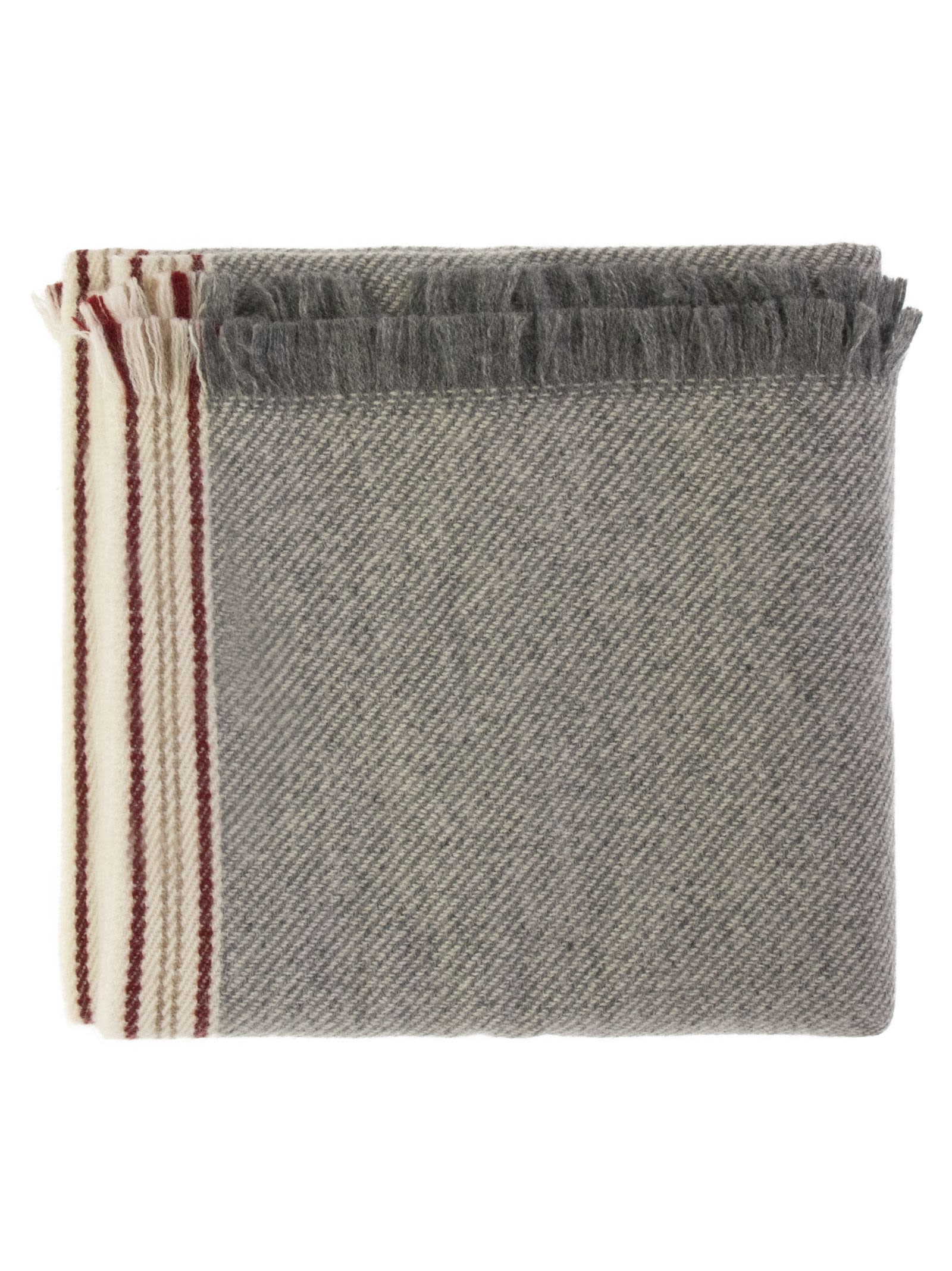 Shop Brunello Cucinelli Cashmere Scarf With Selvedge In Grigio/rosso/grigio Chiaro/sabbia