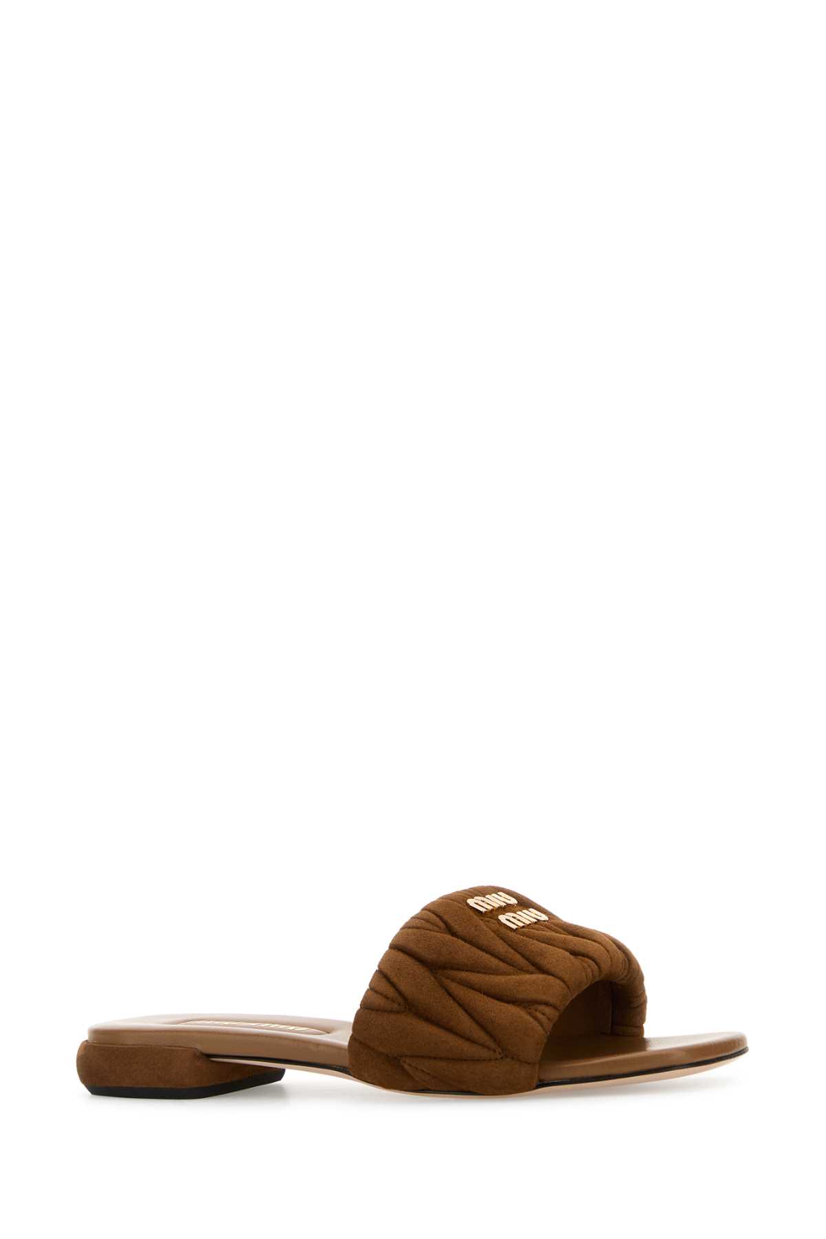 Miu Miu Quilted Open Toe Flat Sole Slippers In Orange