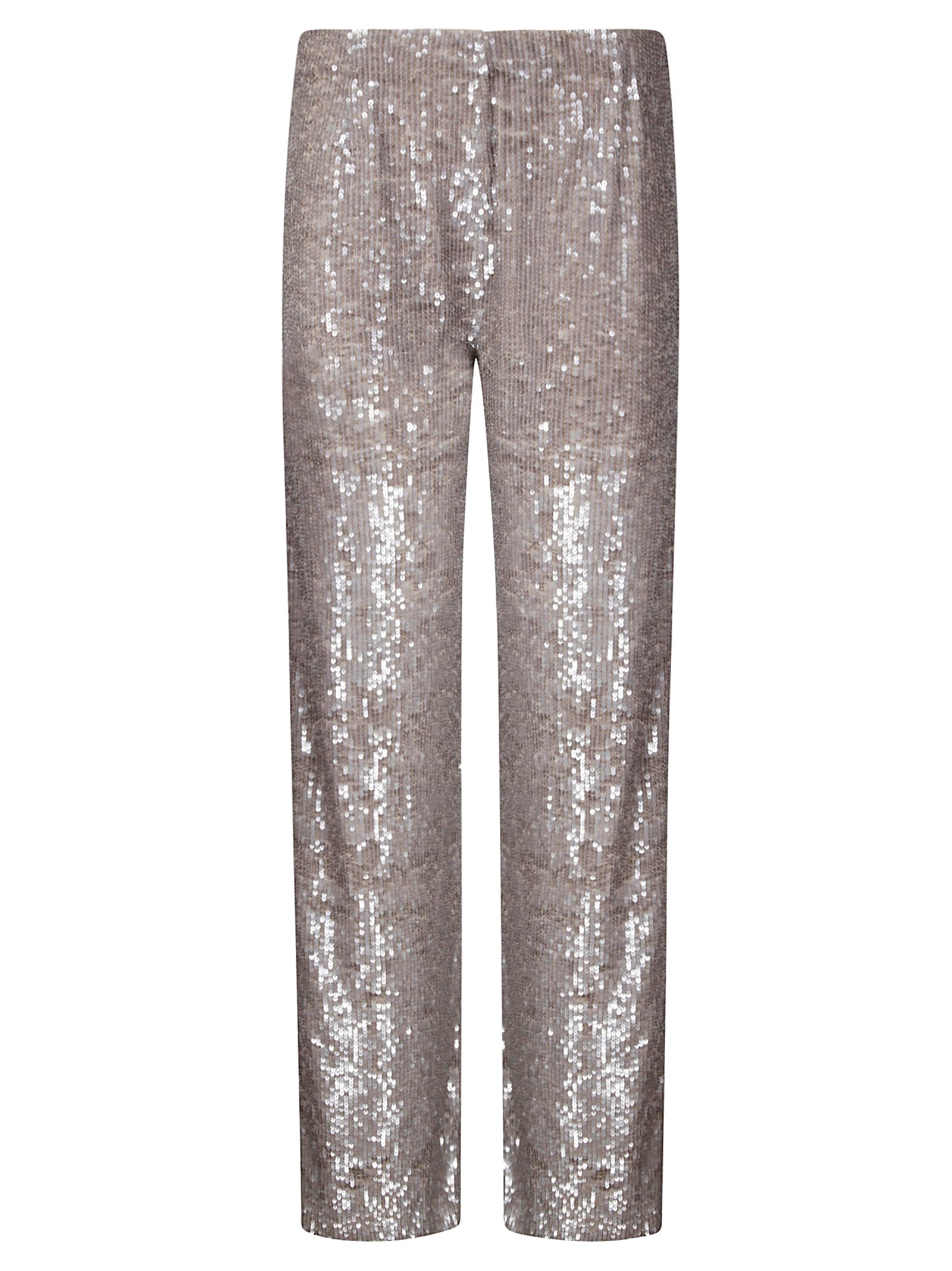P.a.r.o.s.h Parosh Straight-leg Pants Adorned With Shimmering Sequins In Melange Gray Chair