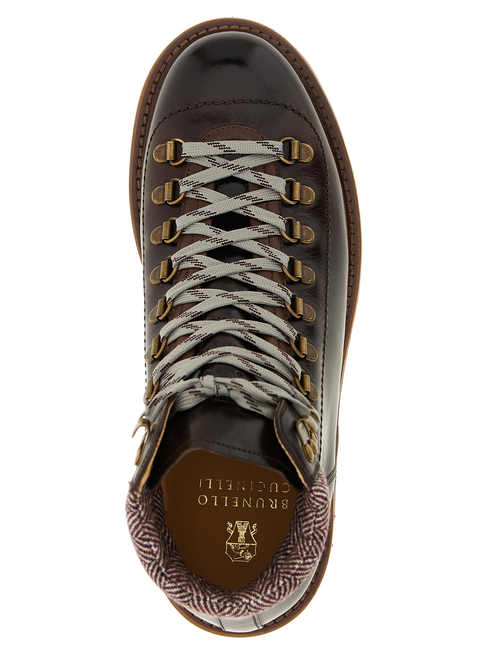 Brunello Cucinelli Herringbone Insert Ankle Boots In Brown