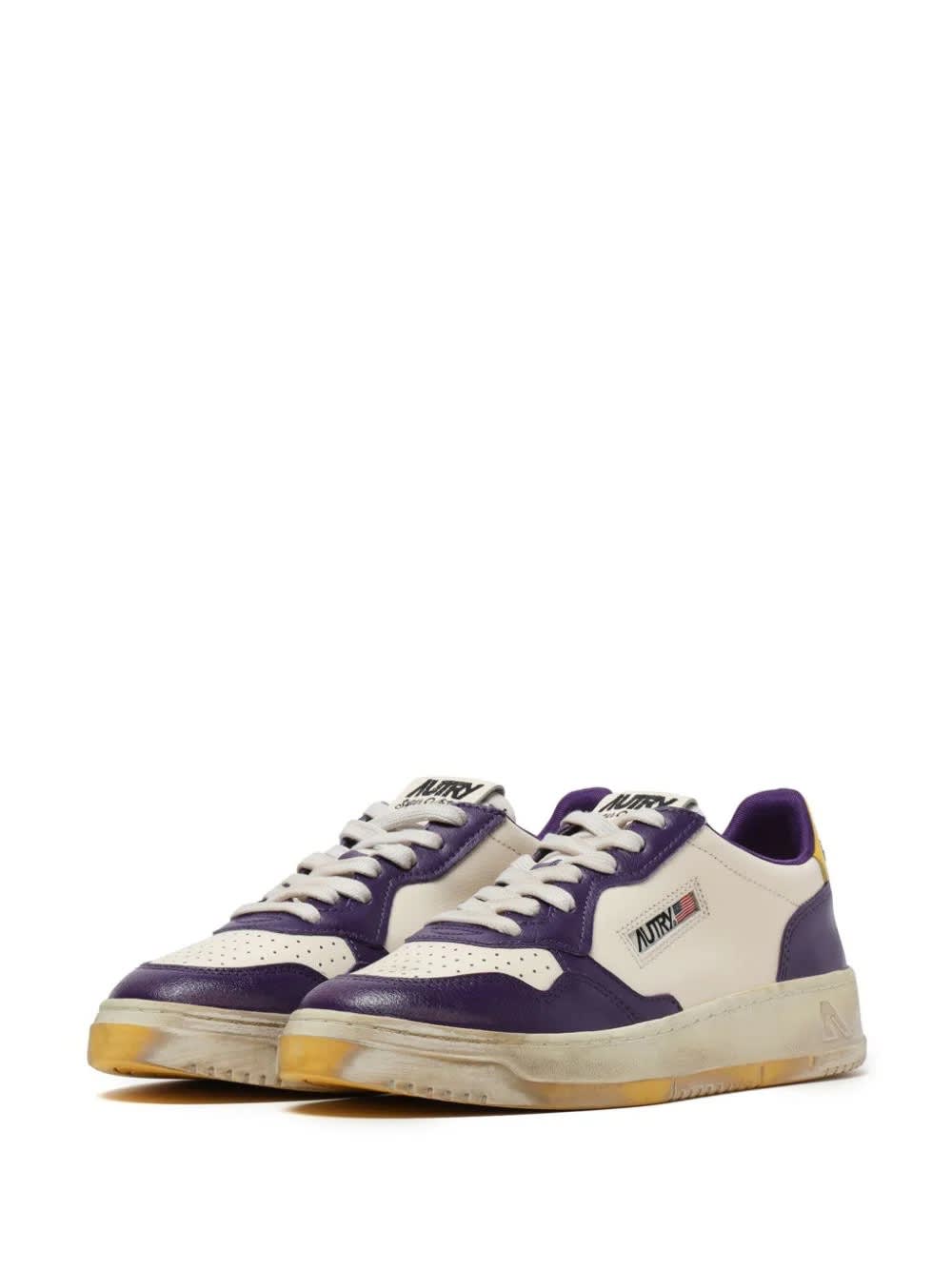 Shop Autry Super Vintage Medalist Low Sneakers In White And Purple Leather
