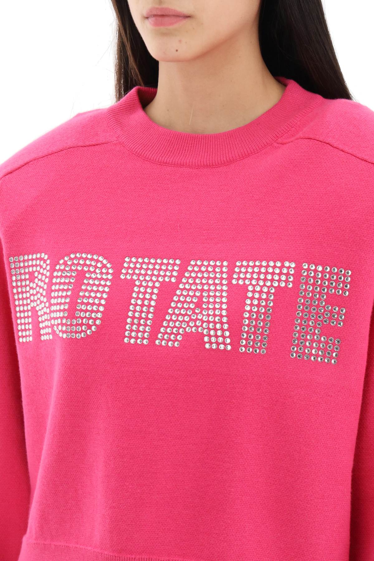 Shop Rotate Birger Christensen Rhinestone Logo Organic Cotton Sweater In Pink Glo (fuchsia)