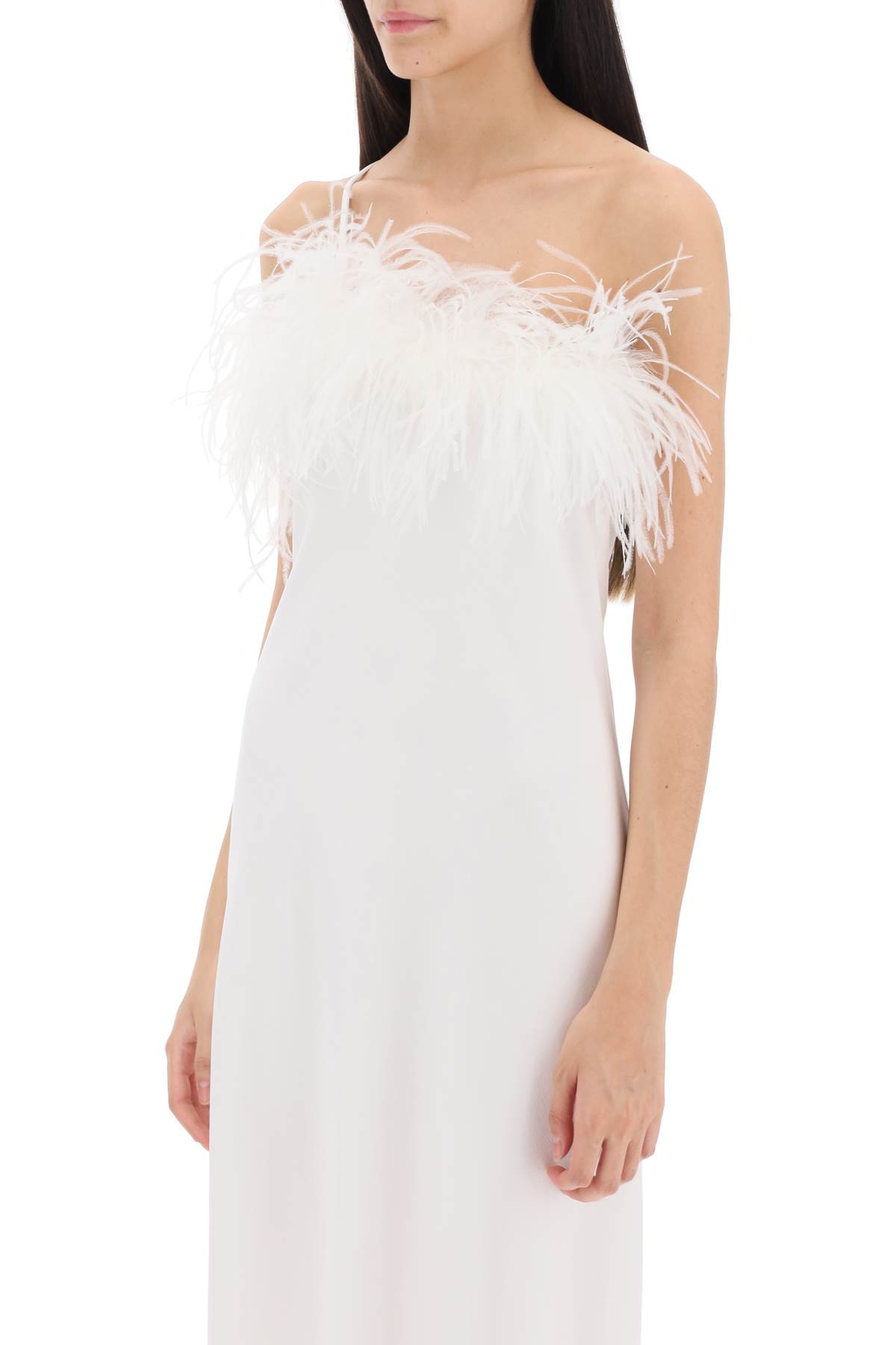 Shop Art Dealer Ember Maxi Dress In Satin With Feathers In White (white)