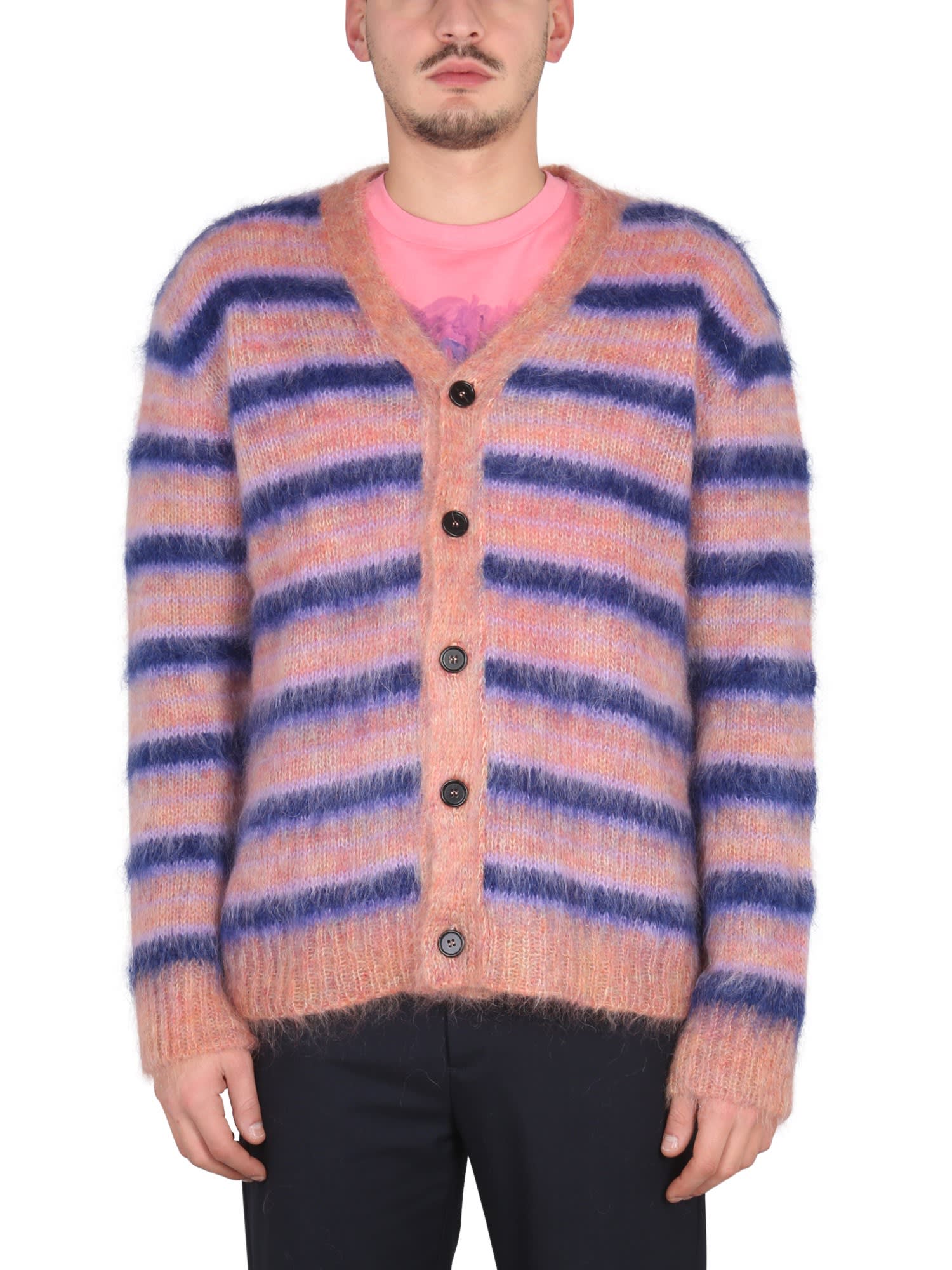 Marni Relaxed-fit Striped Mohair And Wool-blend Cardigan In Arancione