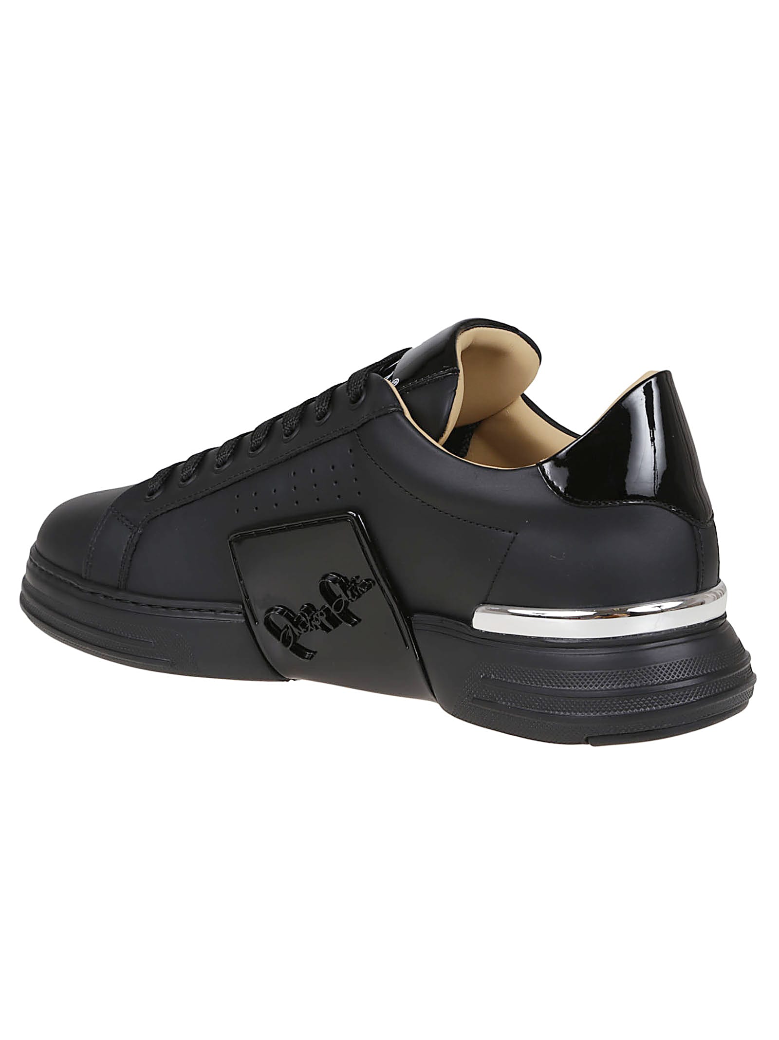 Philipp Plein Lo-top Calfskin Sneakers With Perforated Detailing And Embossed Logo In Multi