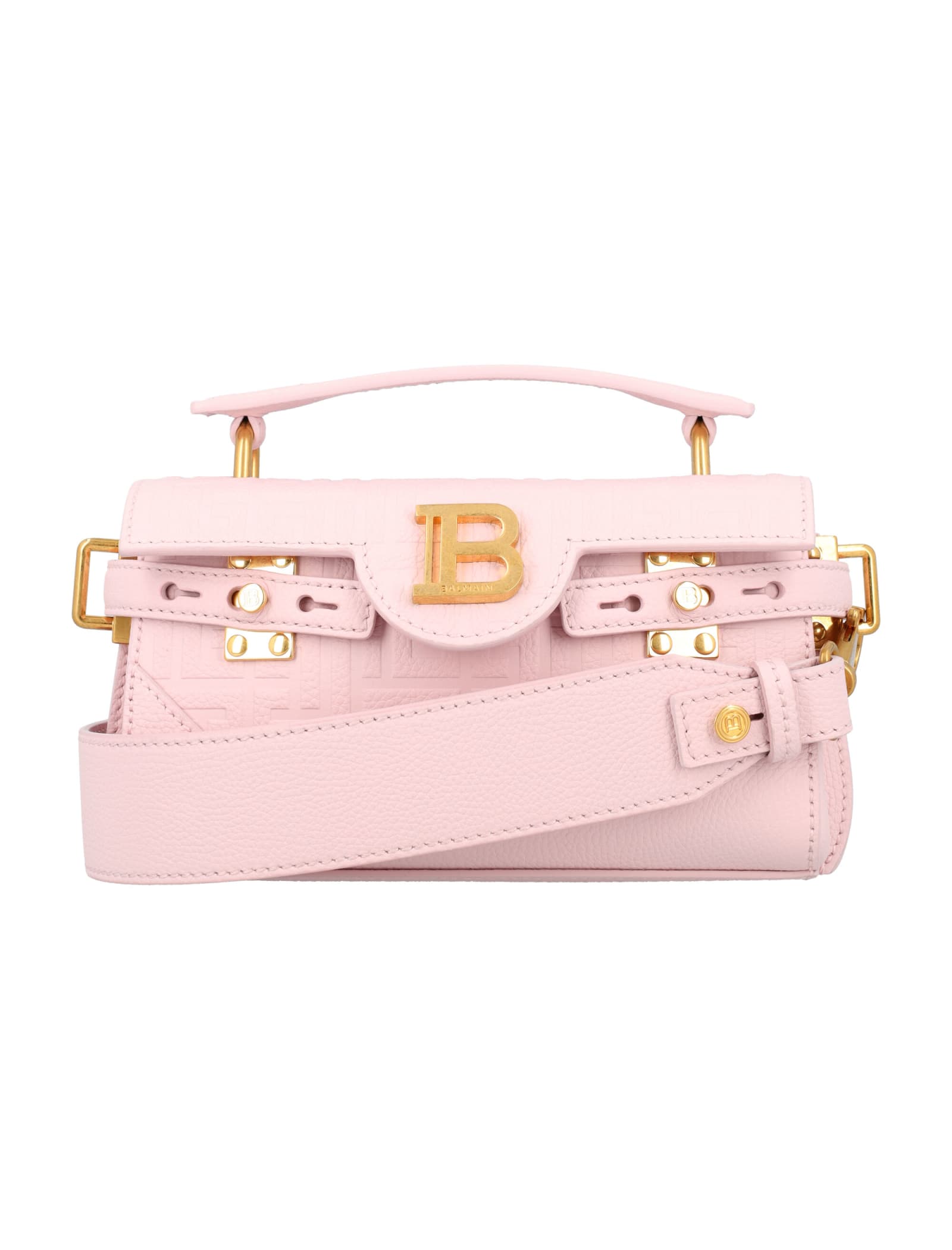 Shop Balmain B-buzz 19 Embossed Bag In Rosa Chiaro