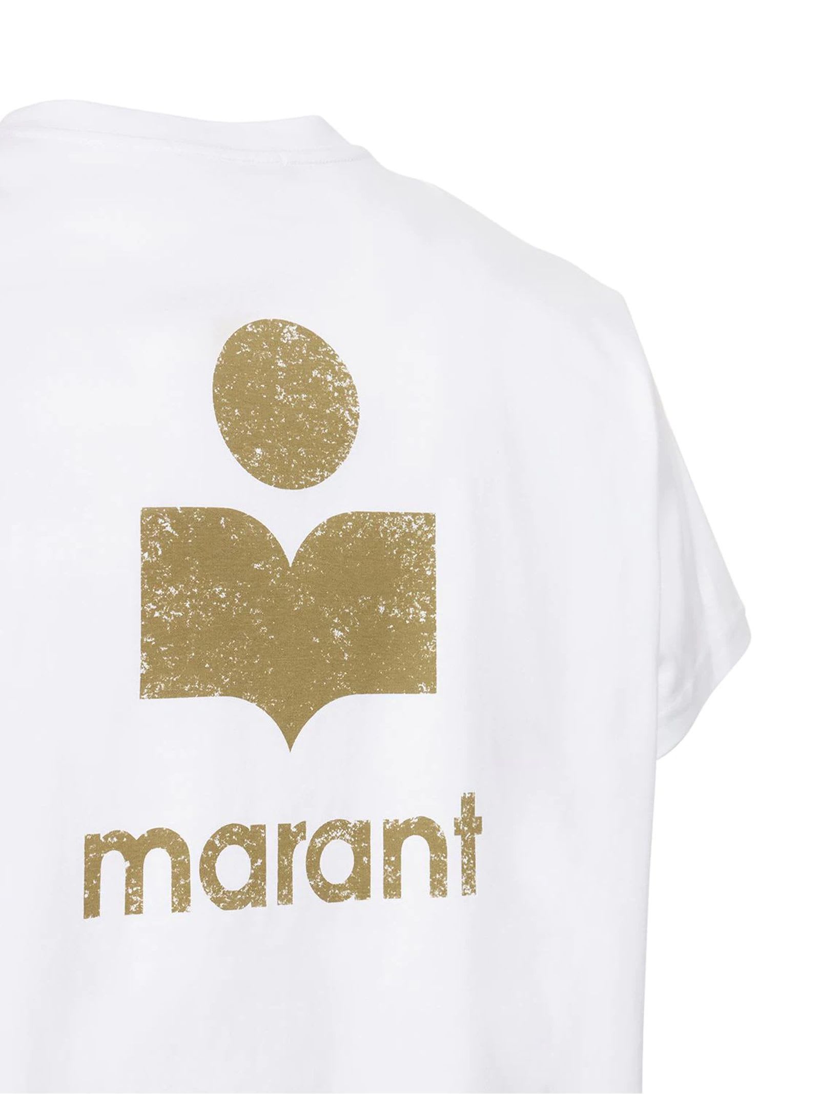 Shop Isabel Marant White Cotton T-shirt In Khaki/bianco