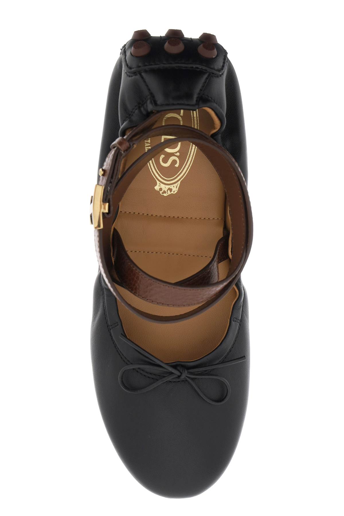 Shop Tod's Bubble Leather Ballet Flats Shoes With Strap In Nero Mogano (black)