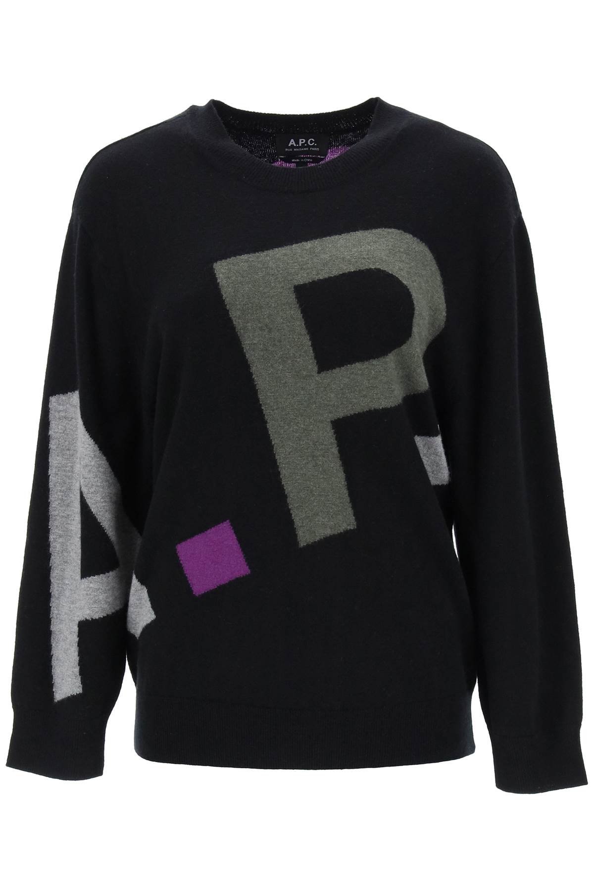 Apc Sweater In Virgin Wool With Logo Pattern In Black