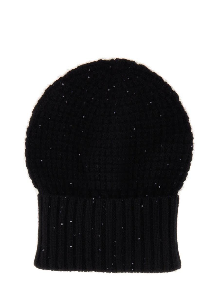 Fabiana Filippi Textured Beanie With Subtle Sequins And Ribbed Cuff In Black