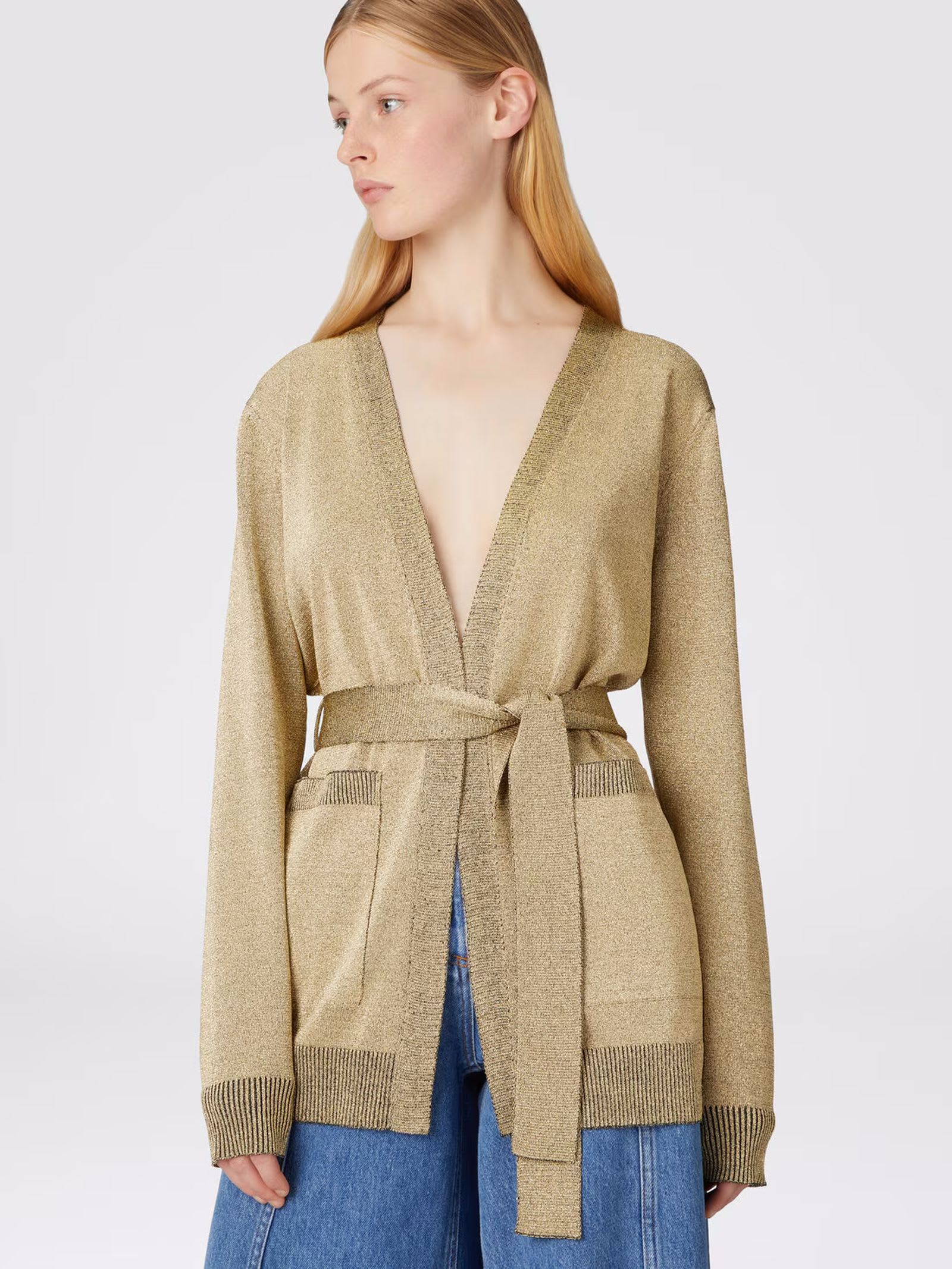 MISSONI GLITTER-EFFECT VISCOSE CARDIGAN WITH BELT 