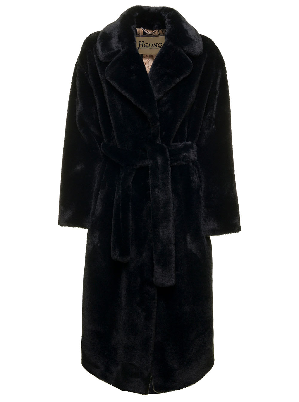 Herno Black Ecological Fur With Belt Herno Woman