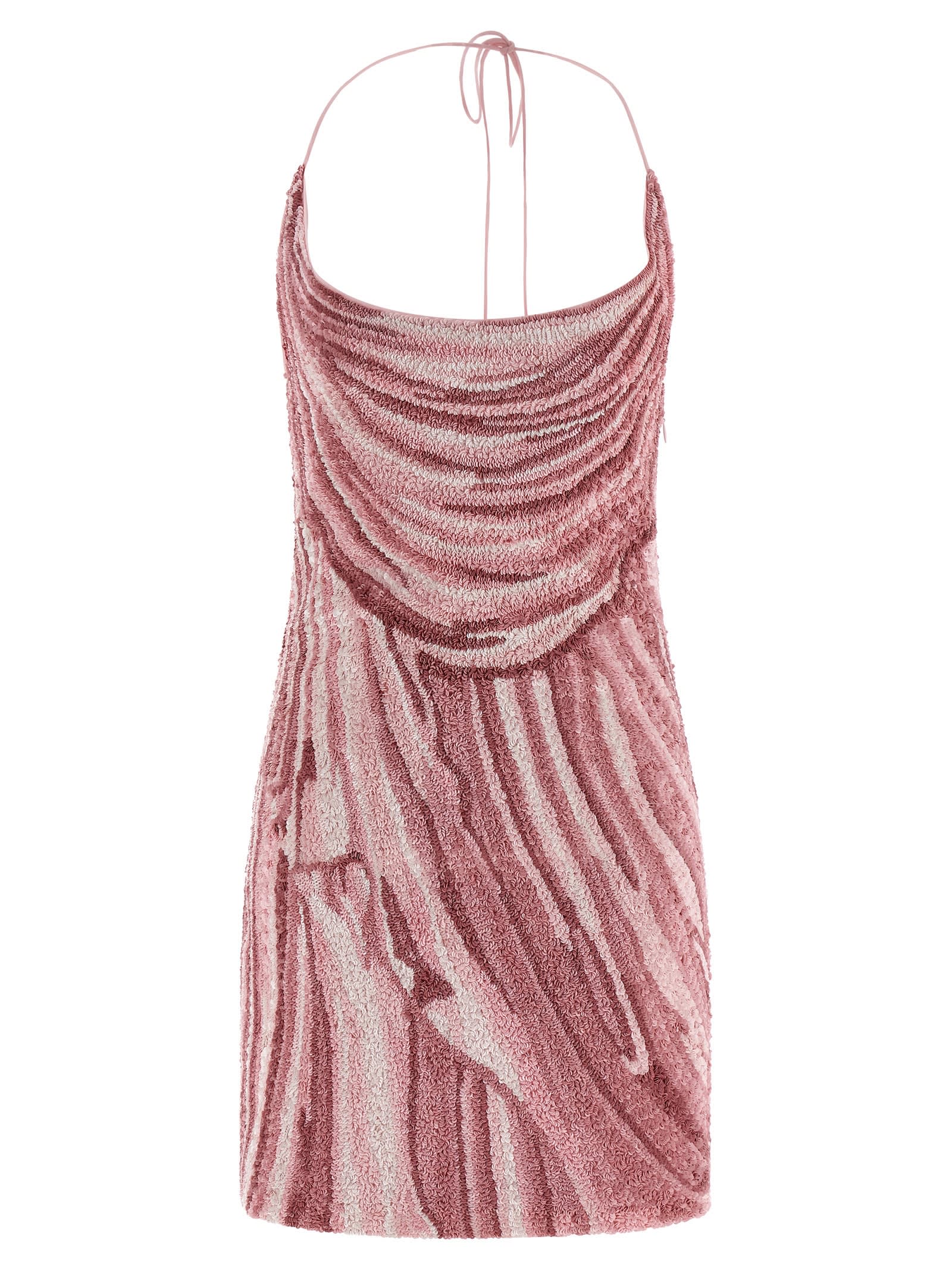 Balmain Draped Halter Neck Mini Dress With Sequins In Pink