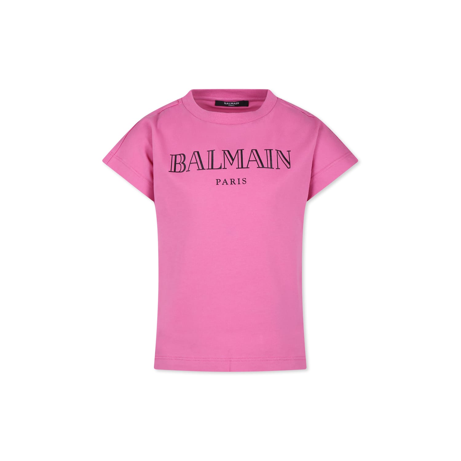 Balmain Kids' Fuchsia T-shirt For Girl With Logo In Pink