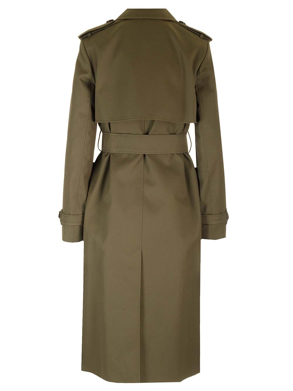 Shop Burberry Belted Double-breasted Long Trench In Green