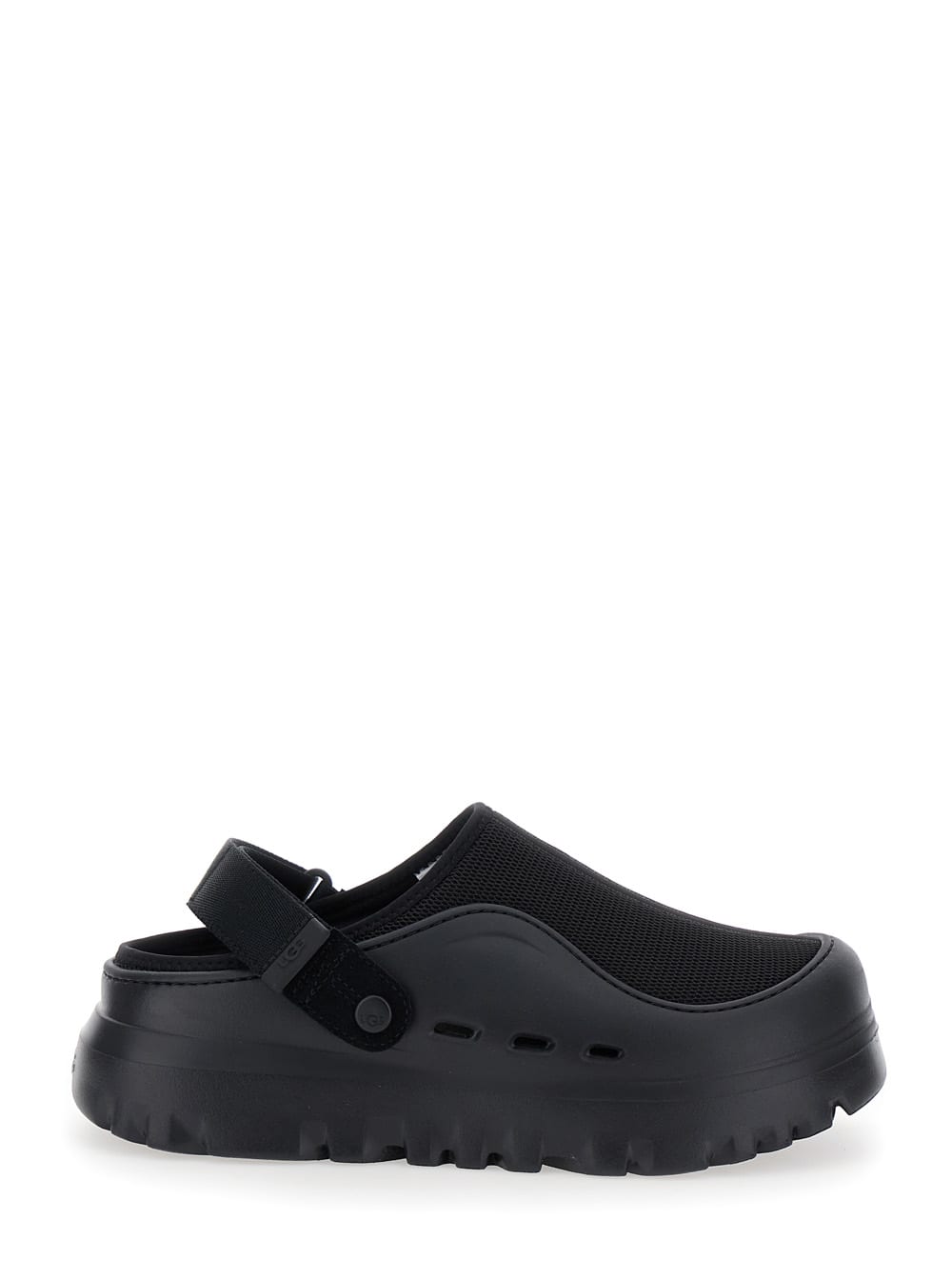 peakmod Black Mules With Adjustable Strap And Lug Sole In Tech Fabric Man