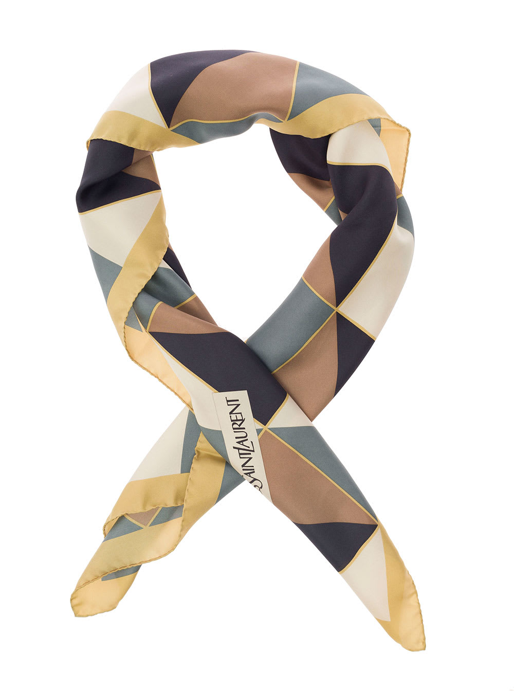 Shop Saint Laurent Multicolor Square Scarf With Geometric Pattern In Silk Woman