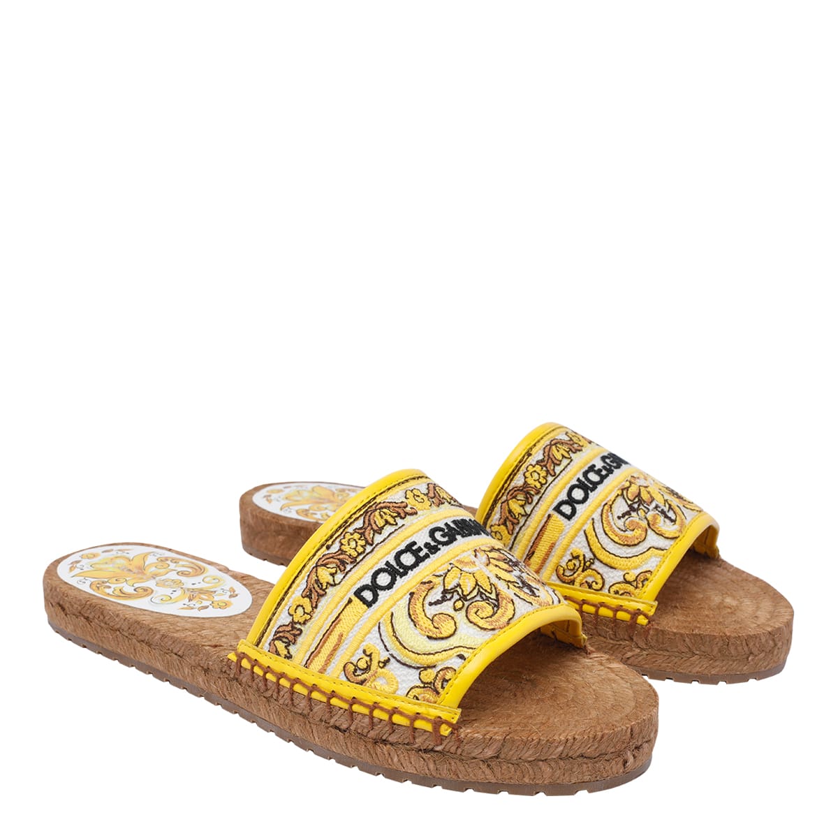 Shop Dolce & Gabbana Maiolica Print Logo Espadrilles Slides In Multicolour