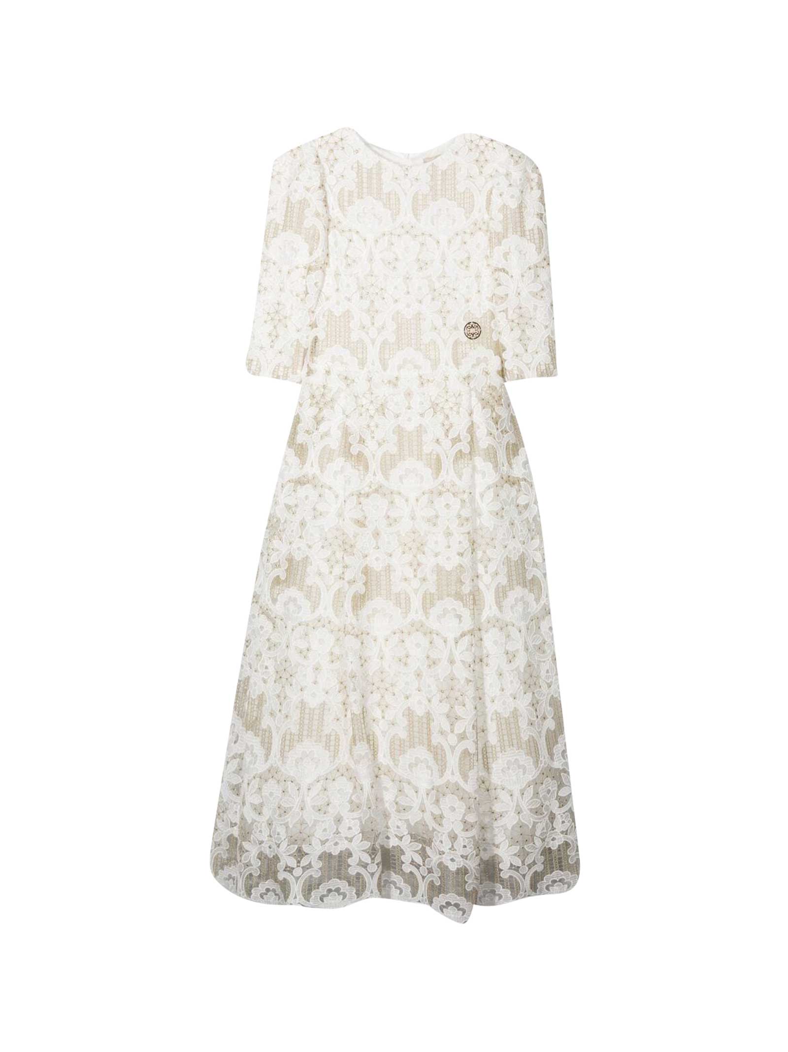 Elie Saab Kids' Dress With Embroidery In Bianco/oro