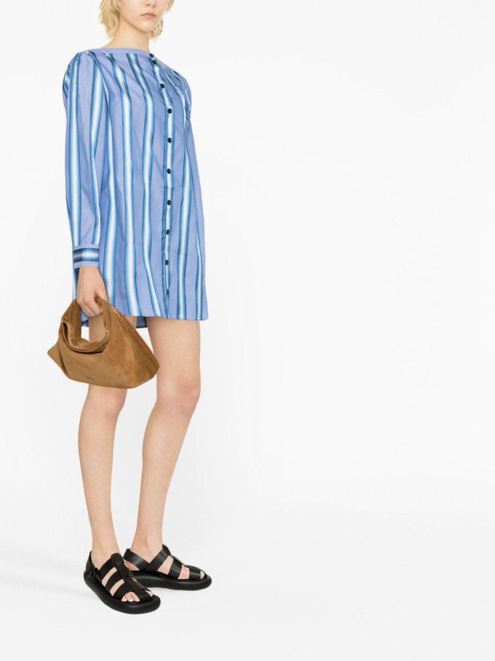 Etro Striped Cotton Mini Dress In Blue