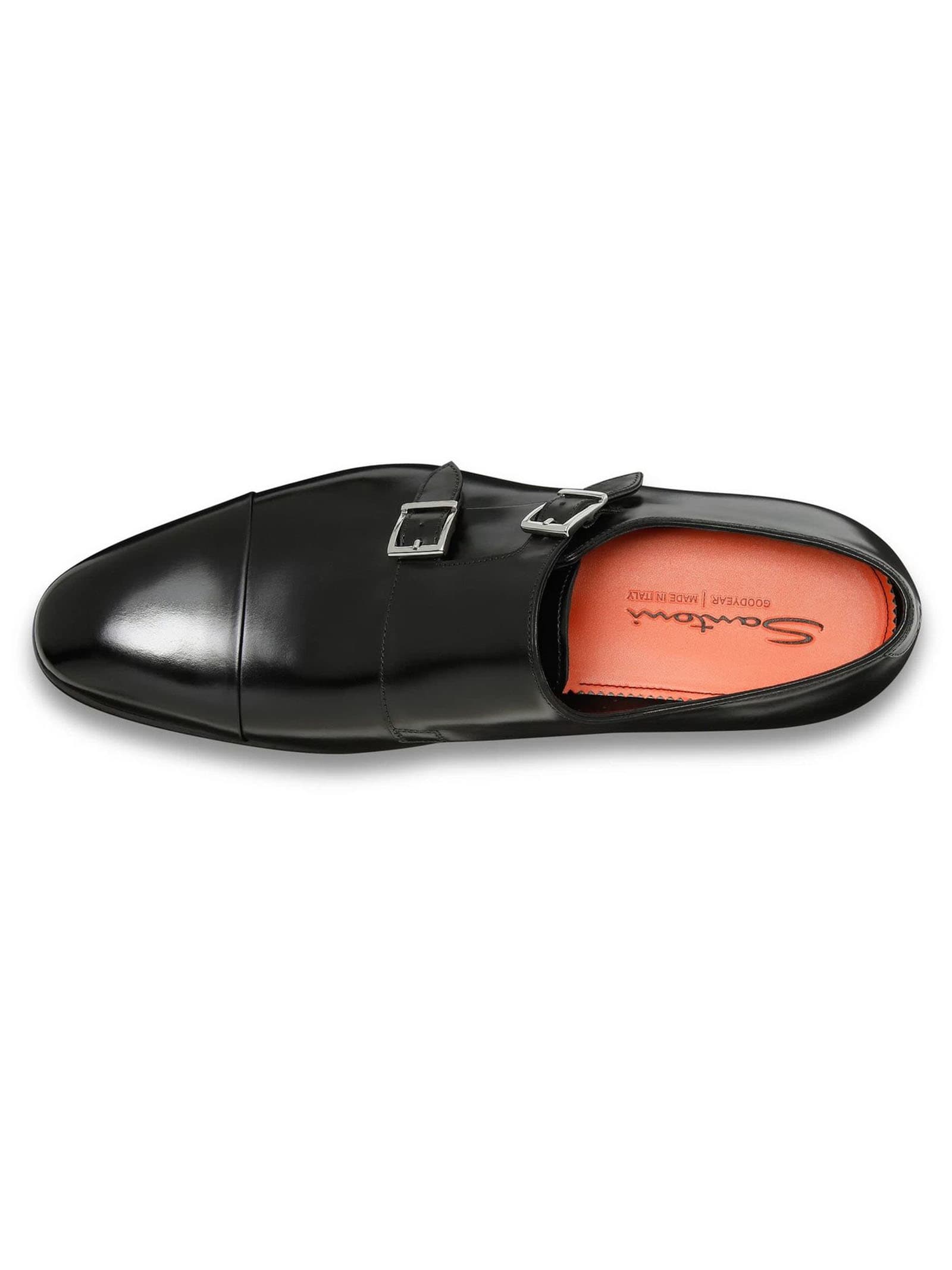 Shop Santoni Black Polished Leather Double-buckle Shoe