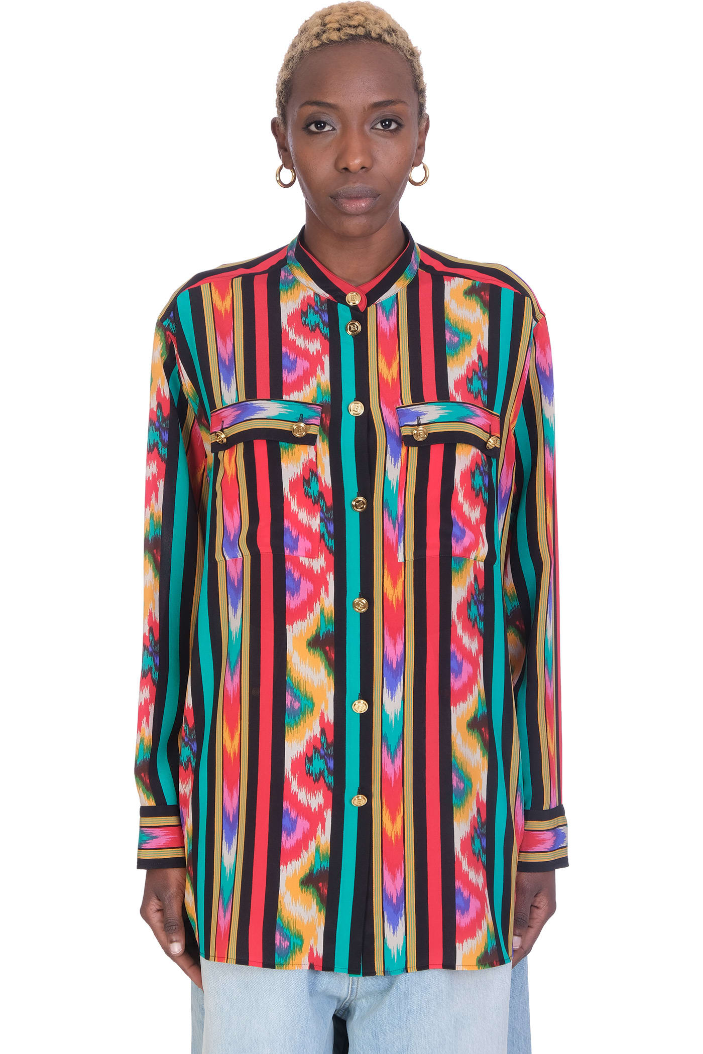 Balmain Shirt In Multicolor Silk
