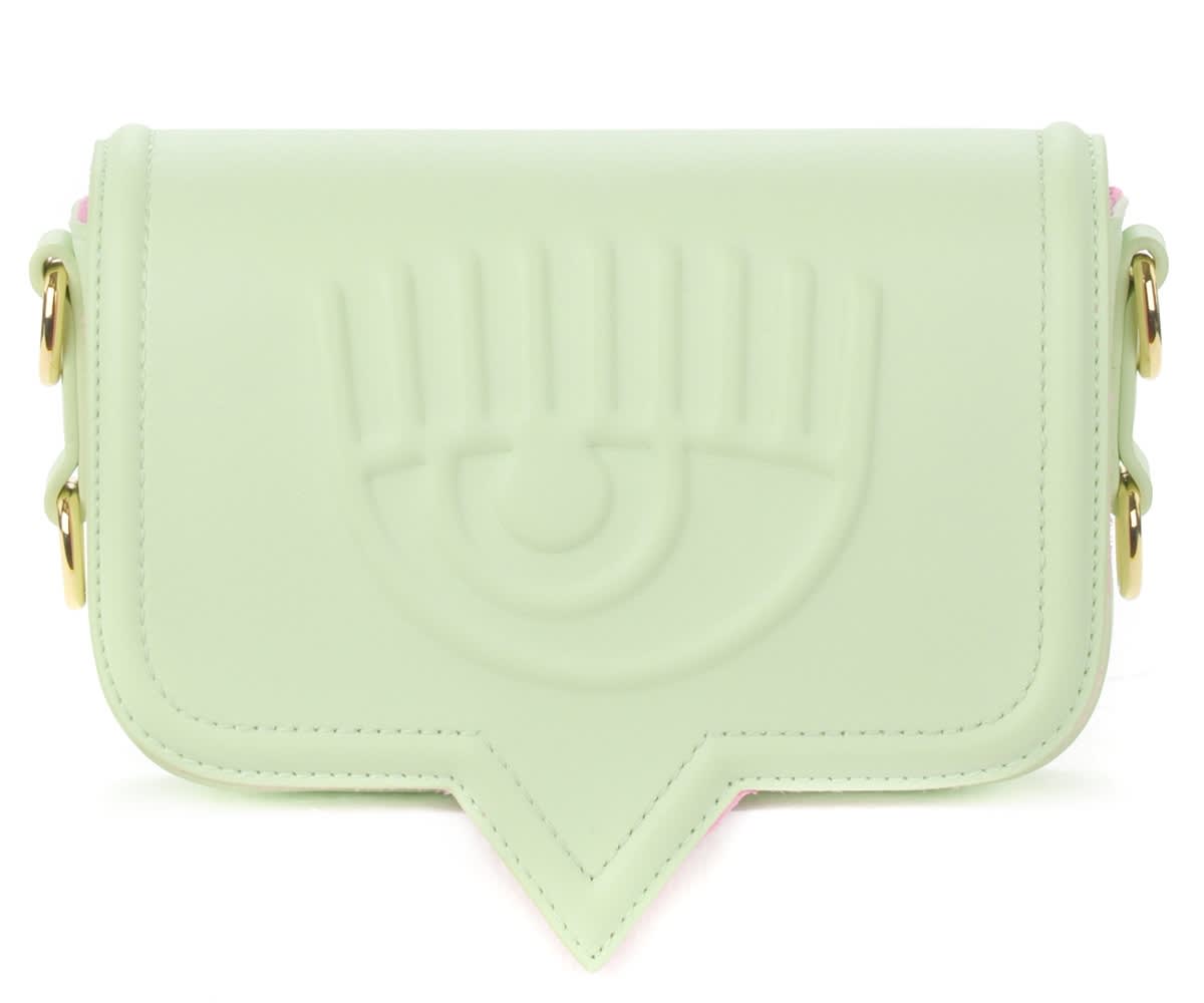 Chiara Ferragni Eyelike Small Bag In Pastel Green Leatherette With Logo