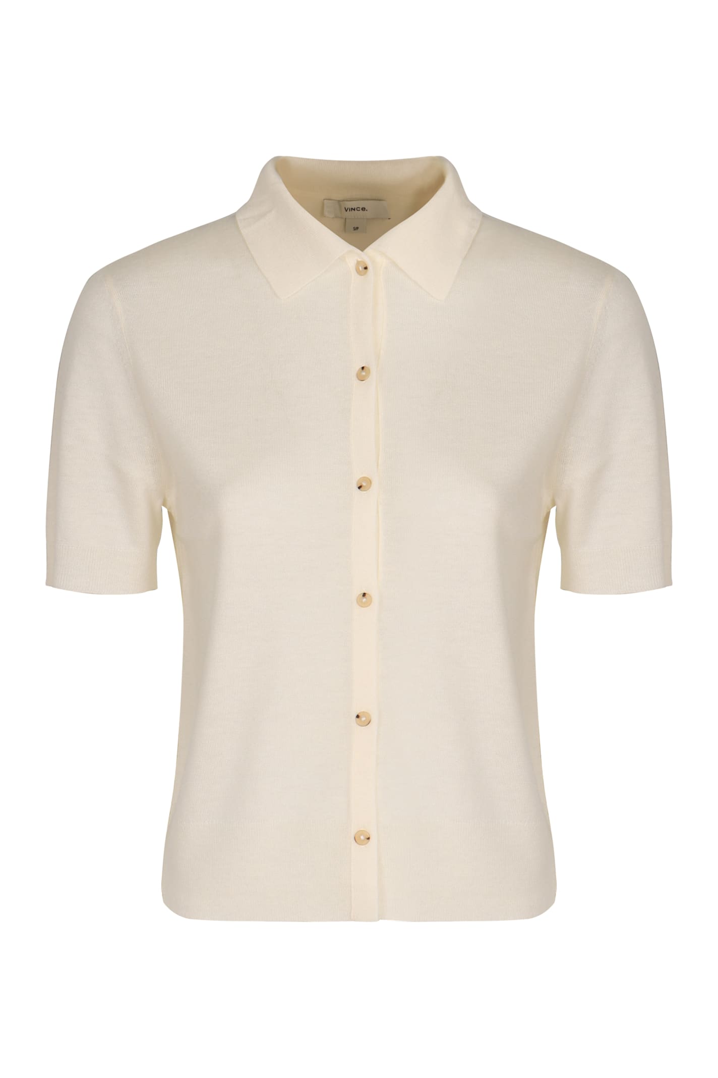 Vince Womens Off White Polo-collar Short-sleeves Wool-blend Top In White