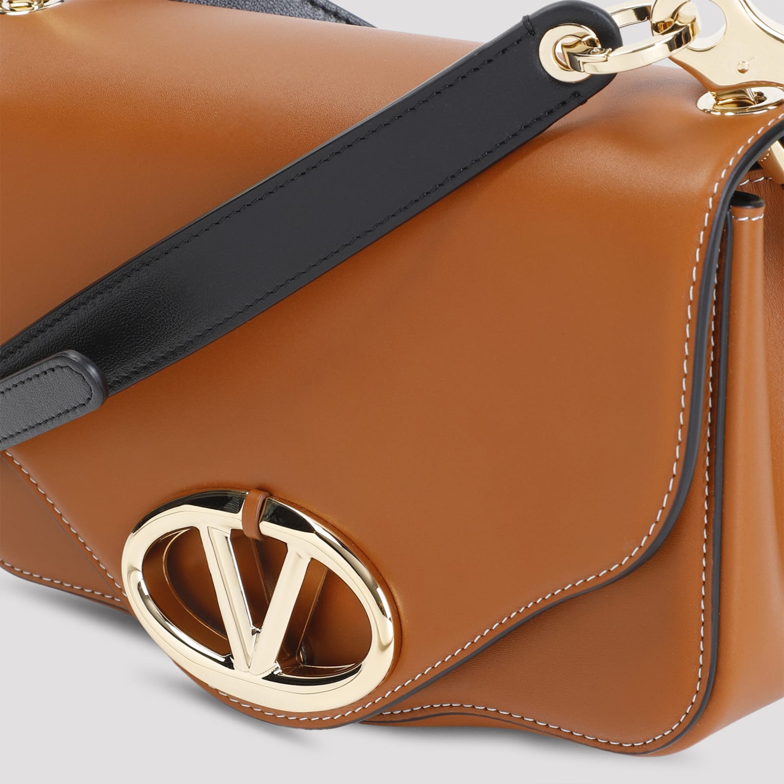 Shop Valentino Logo 1 Small Shoulder Bag In Naturale Tan Nero