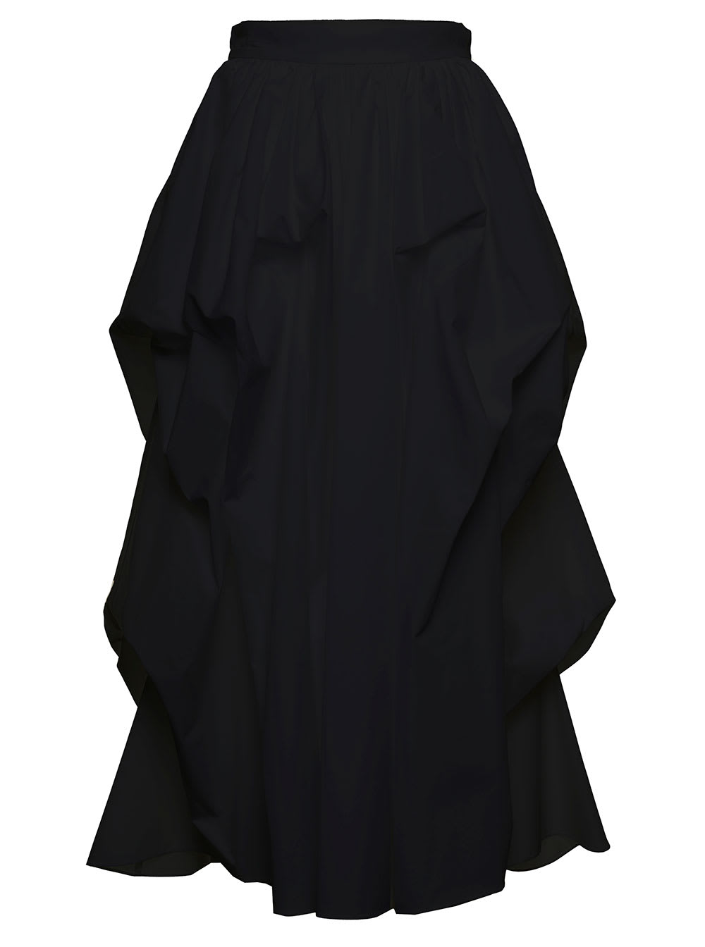 Alexander Mcqueen Womans Parachute Cotton Optical Black Long Skirt