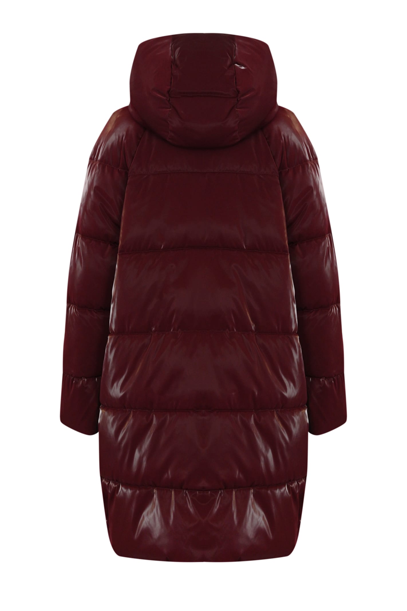 Shop Elisabetta Franchi Long Down Jacket In Satin In Rouge Noir