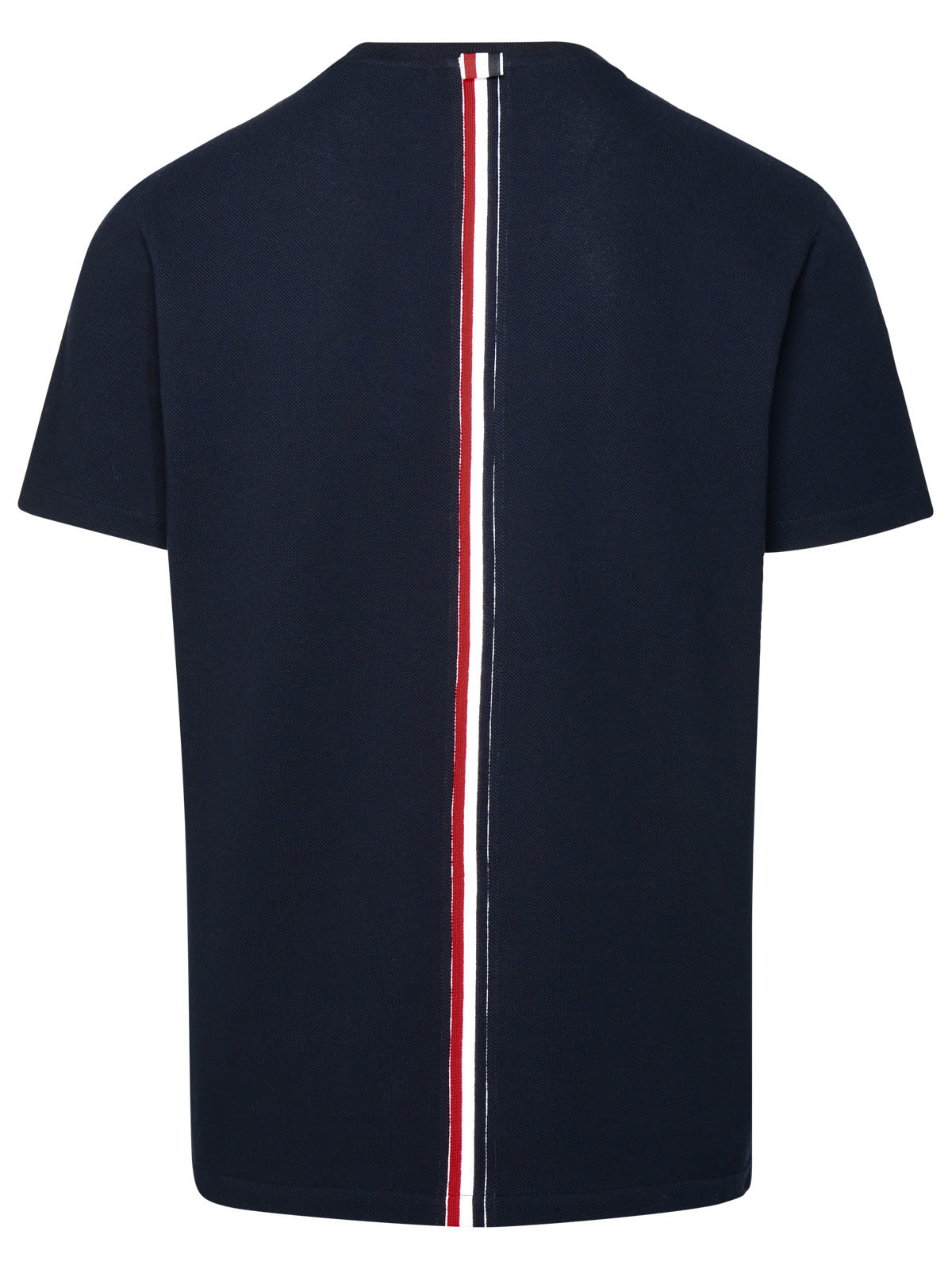 Thom Browne Wool Crew Neck T-shirt With Stripe Detail In Navy