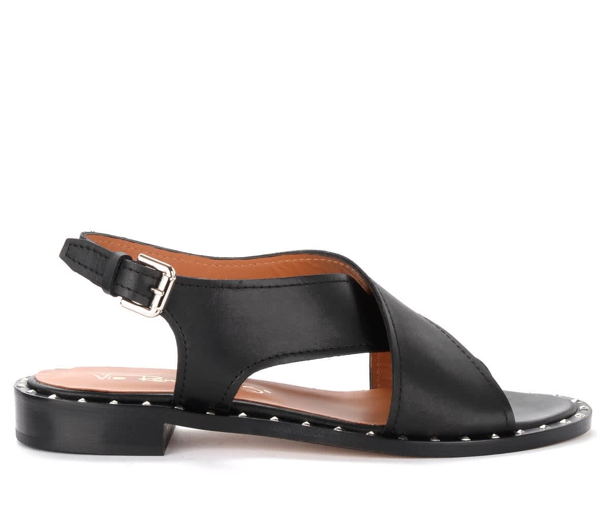 Via Roma 15 Sandals In Black Leather With Cross