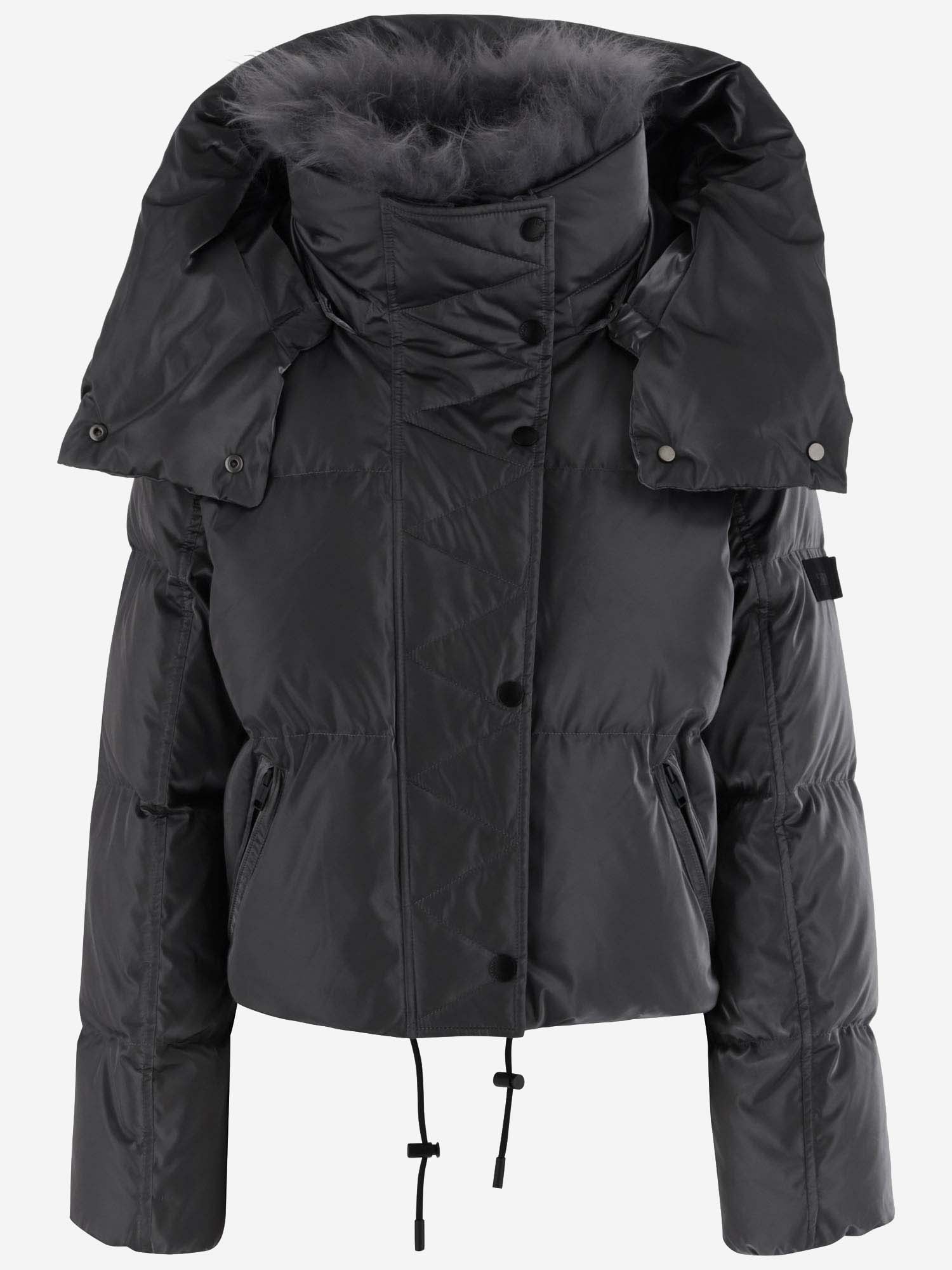 YVES SALOMON SHINY TECHNICAL FABRIC DOWN JACKET WITH LAMBSWOOL COLLAR PROFILE