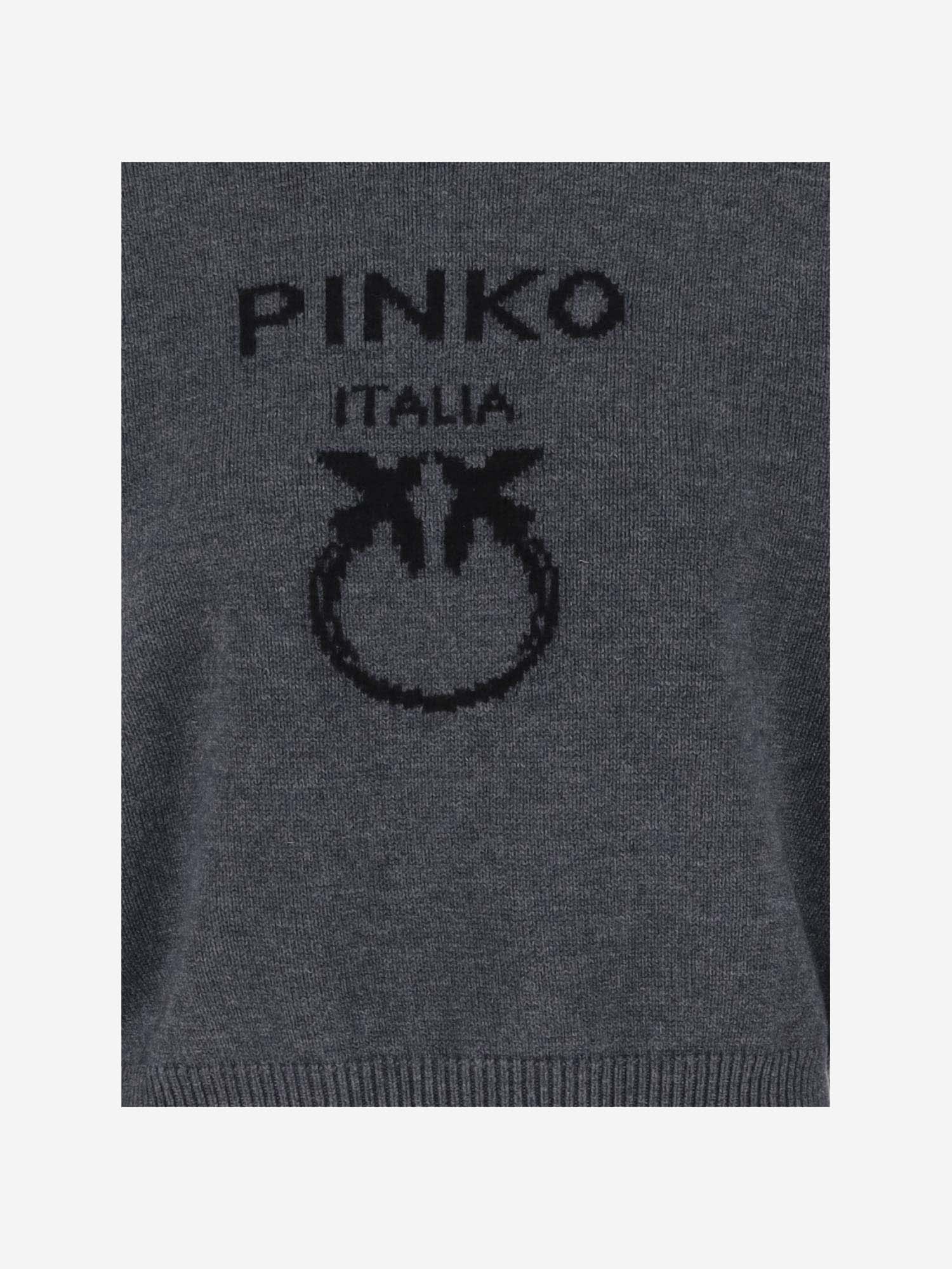 Shop Pinko Wool Sweater With Logo In Grey