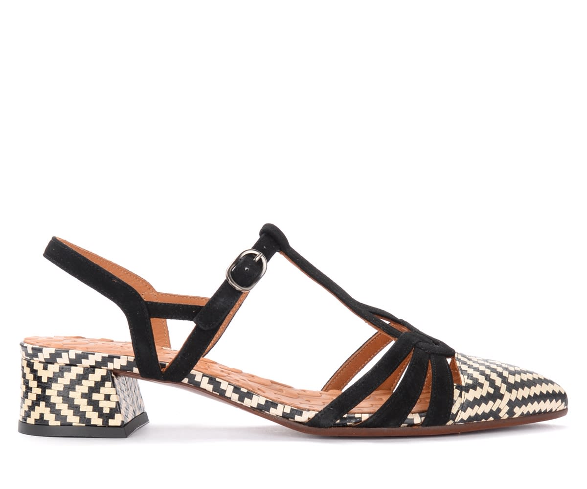 CHIE MIHARA ROSALI SANDALS IN WHITE AND BLACK LEATHER,ROSALI-NEGRO