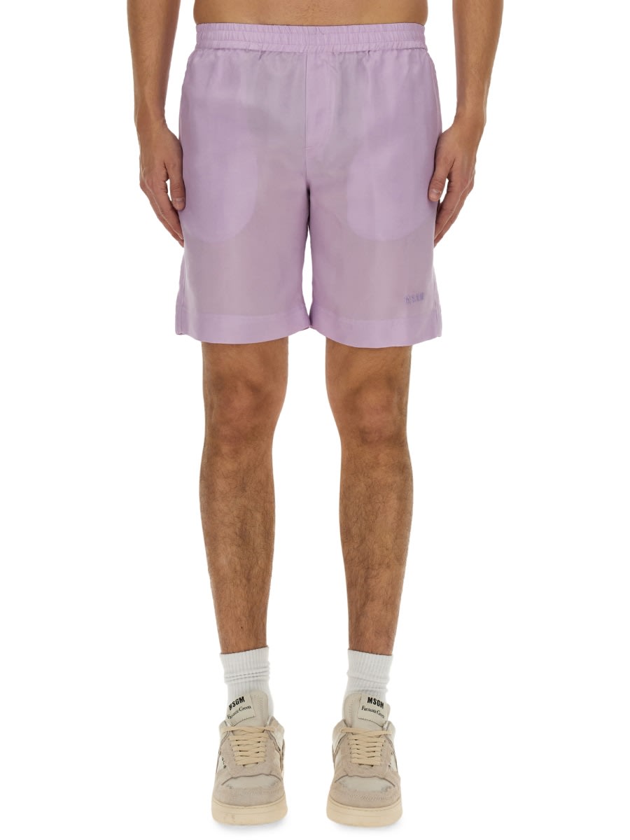 Shop Msgm Short With Logo In Lilac