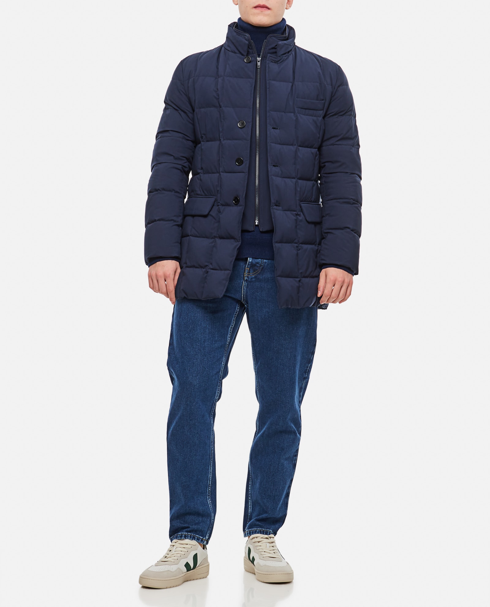 Shop Fay Double Front Down Jacket In Navy