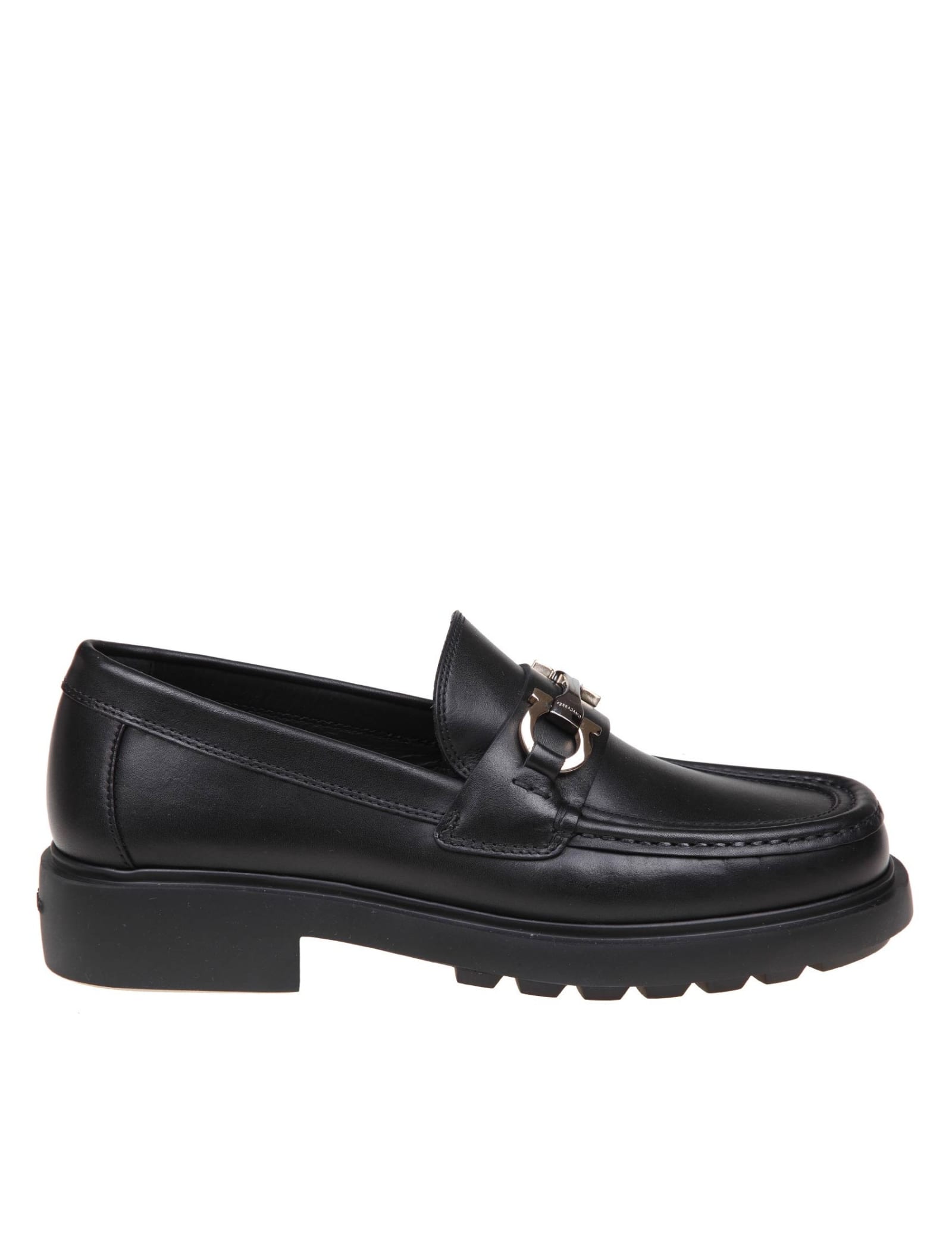Shop Ferragamo Duglas Leather Loafers With Gancini Buckle In Black