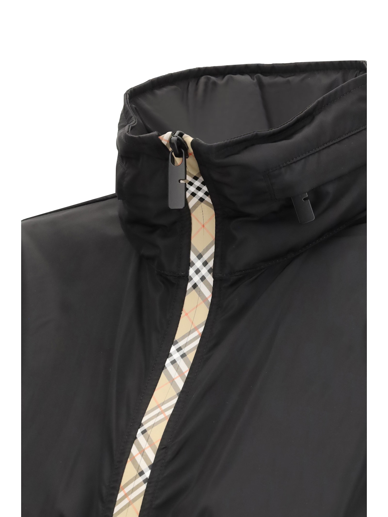 Burberry Check Motif Nylon Jacket In Black