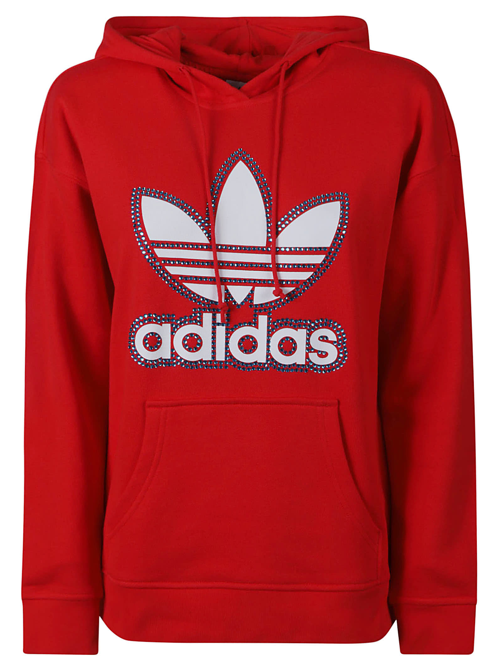 Adidas Originals Logo Embellished Hoodie In Red