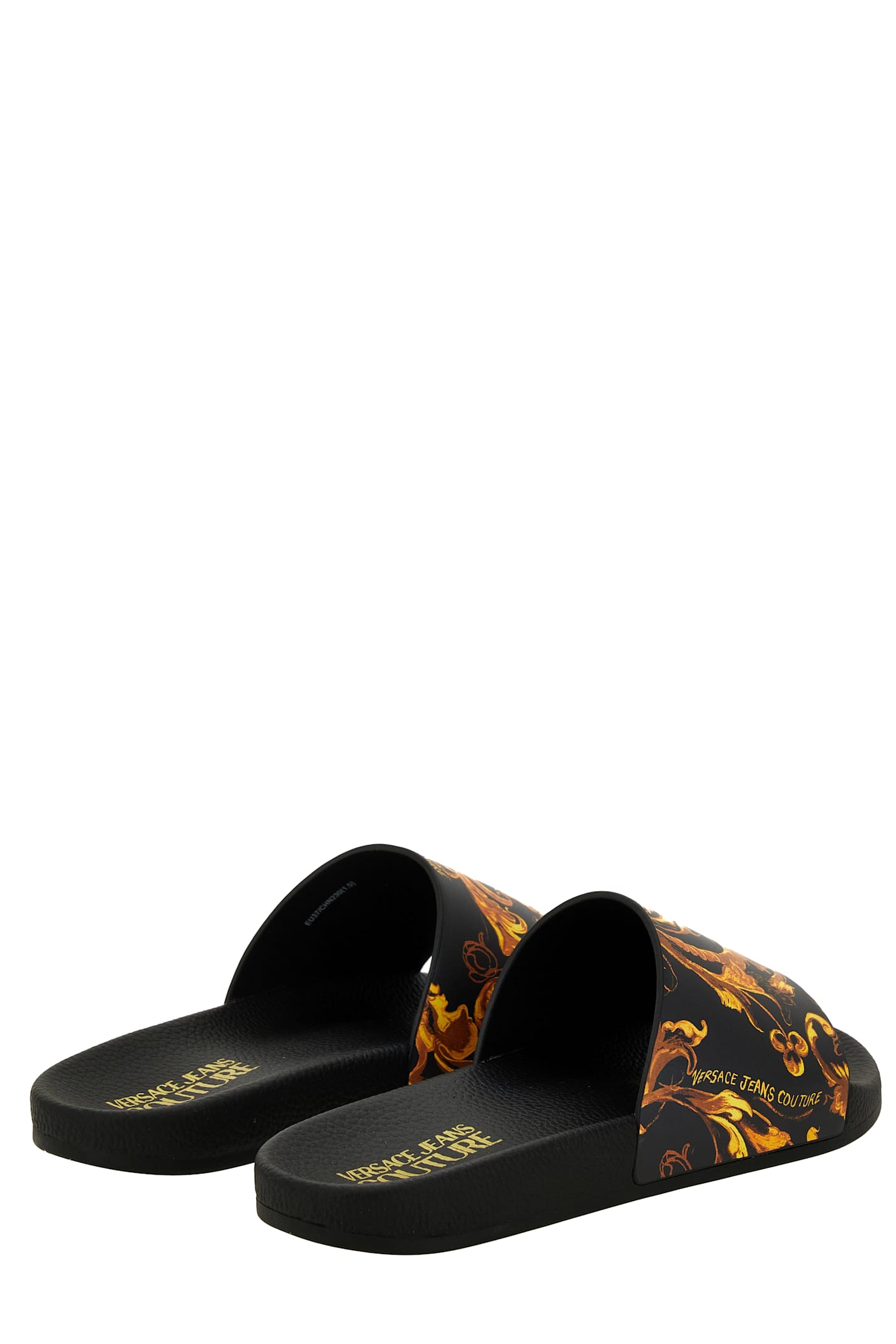 Versace Jeans Couture Baroque-print Slides In Black